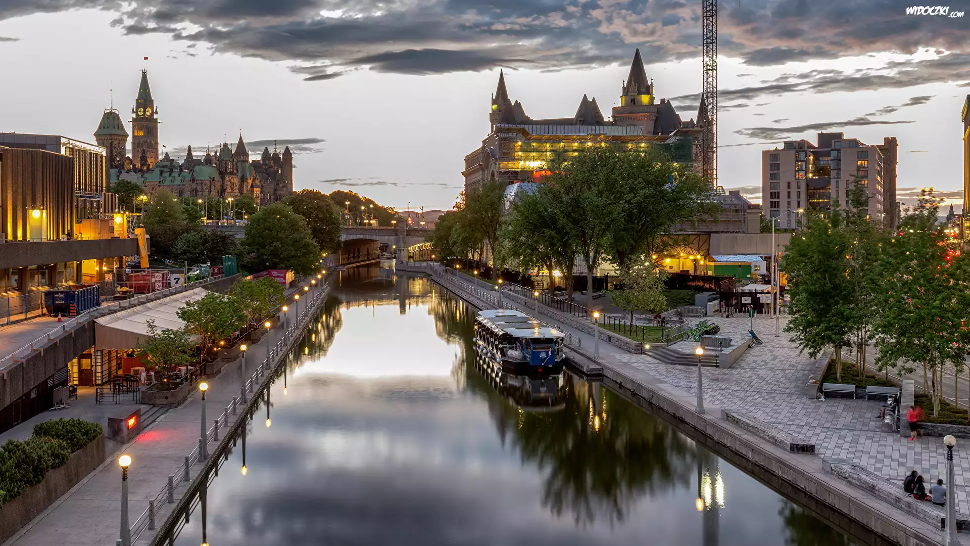 Kanada, Ottawa, Domy, Most, Kanał Rideau, Statek, Ulice