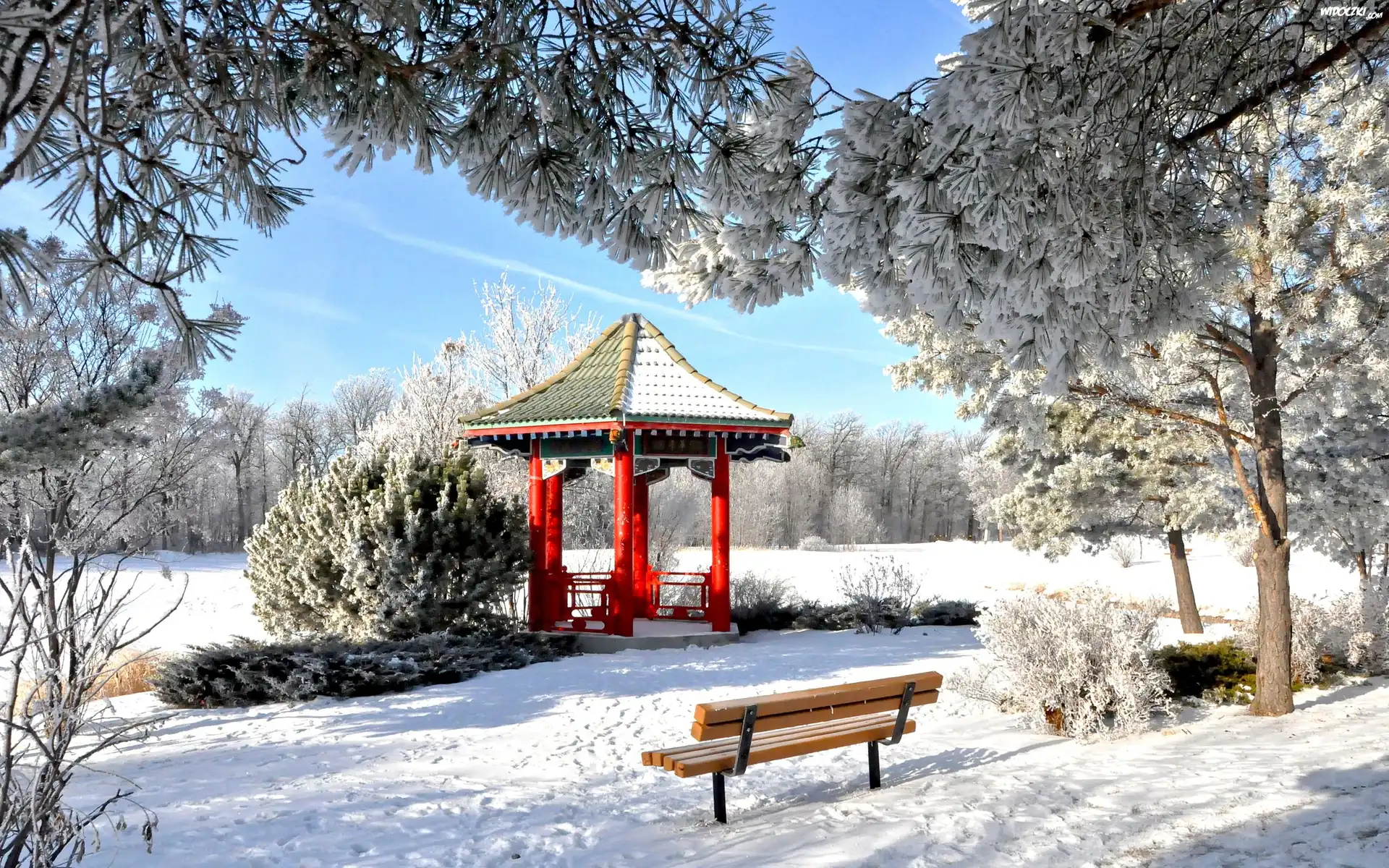 Park, Altana, Ławka, Zima