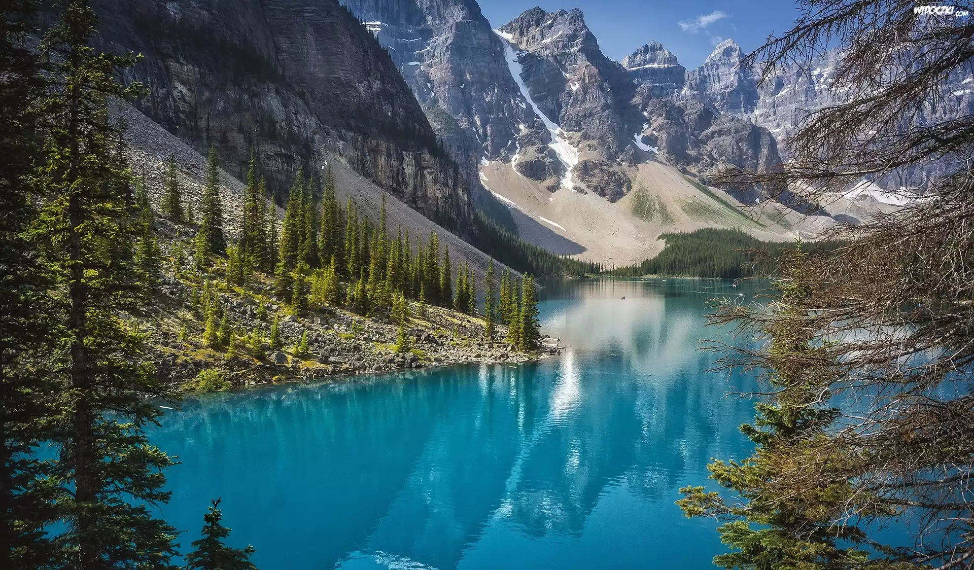 Kanada, Park Narodowy Banff, Góry, Jezioro Moraine, Drzewa