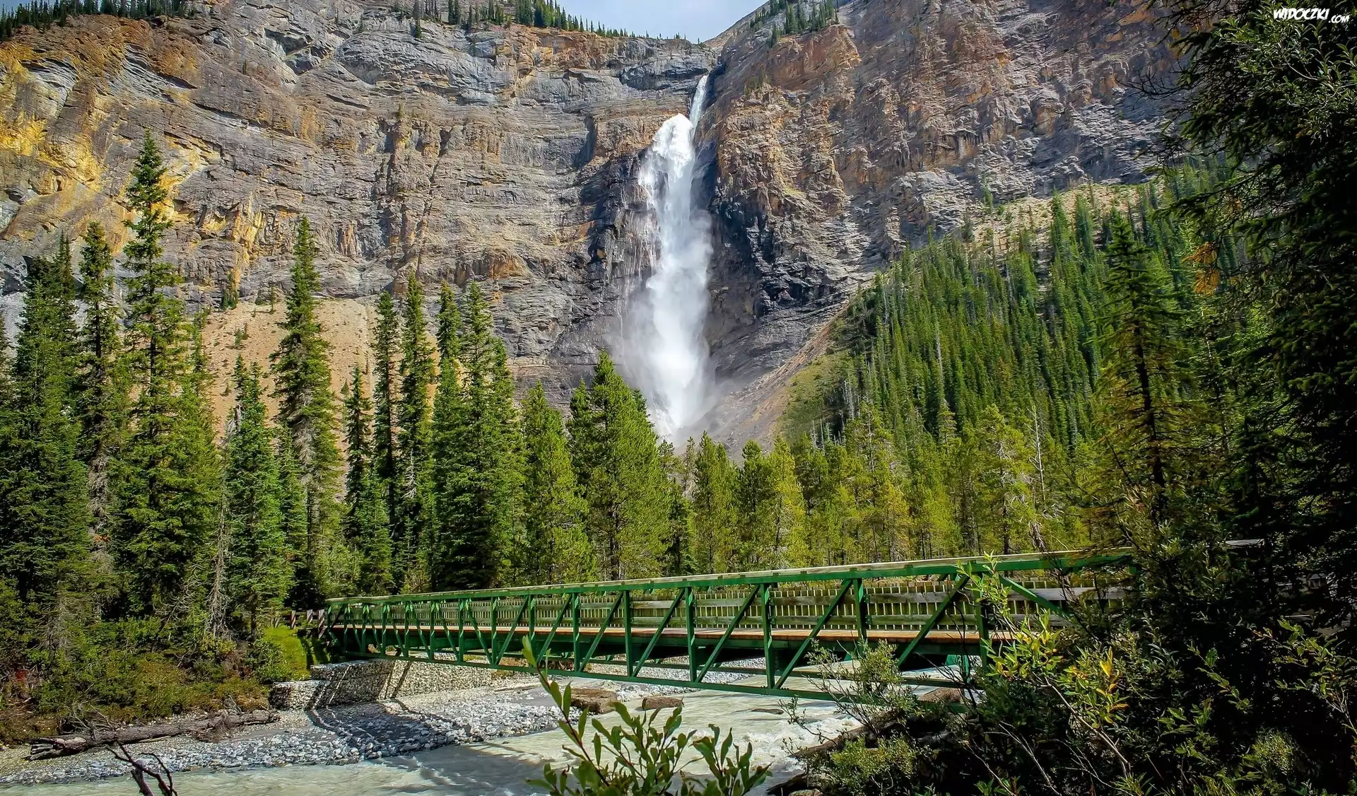 Góry, Wodospad Takakkaw Falls, Park Narodowy Yoho, Most, Rzeka Takakkaw, Prowincja Kolumbia Brytyjska, Kanada