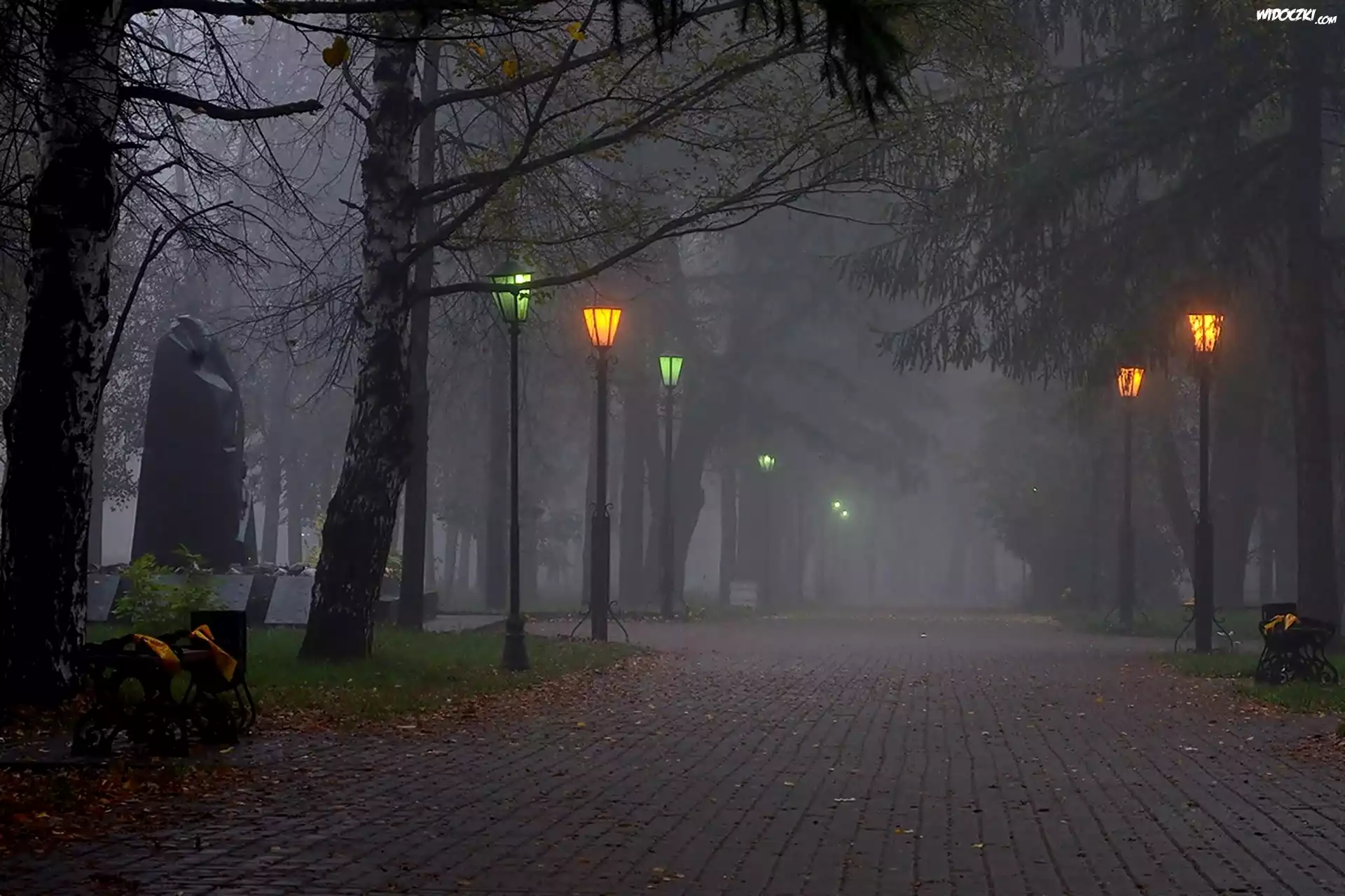 Park, Alejka, Mgła, Latarnie