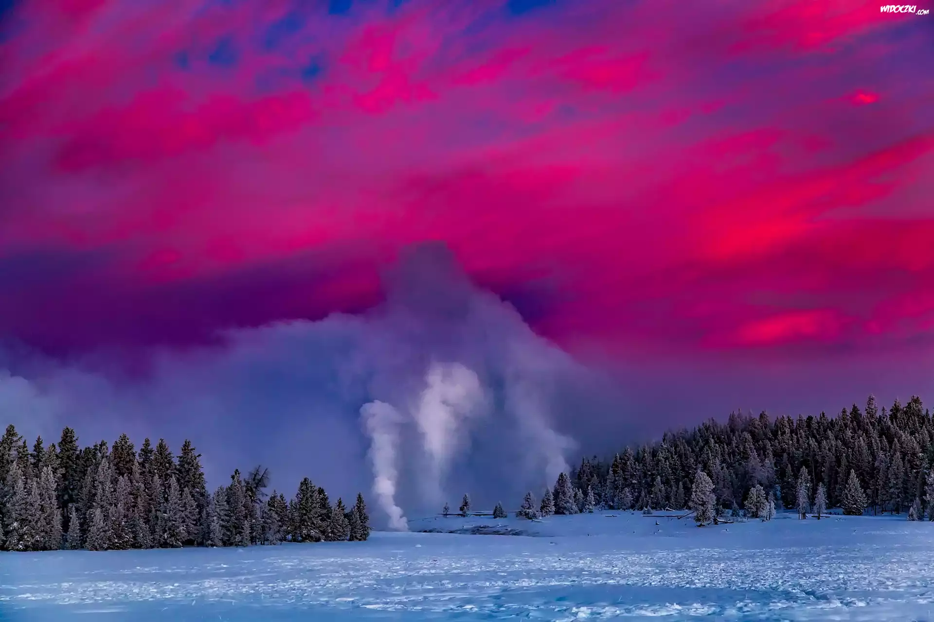 Yellowstone, Park, Narodowy, Stany, Zjednoczone, Gejzery, Zima
