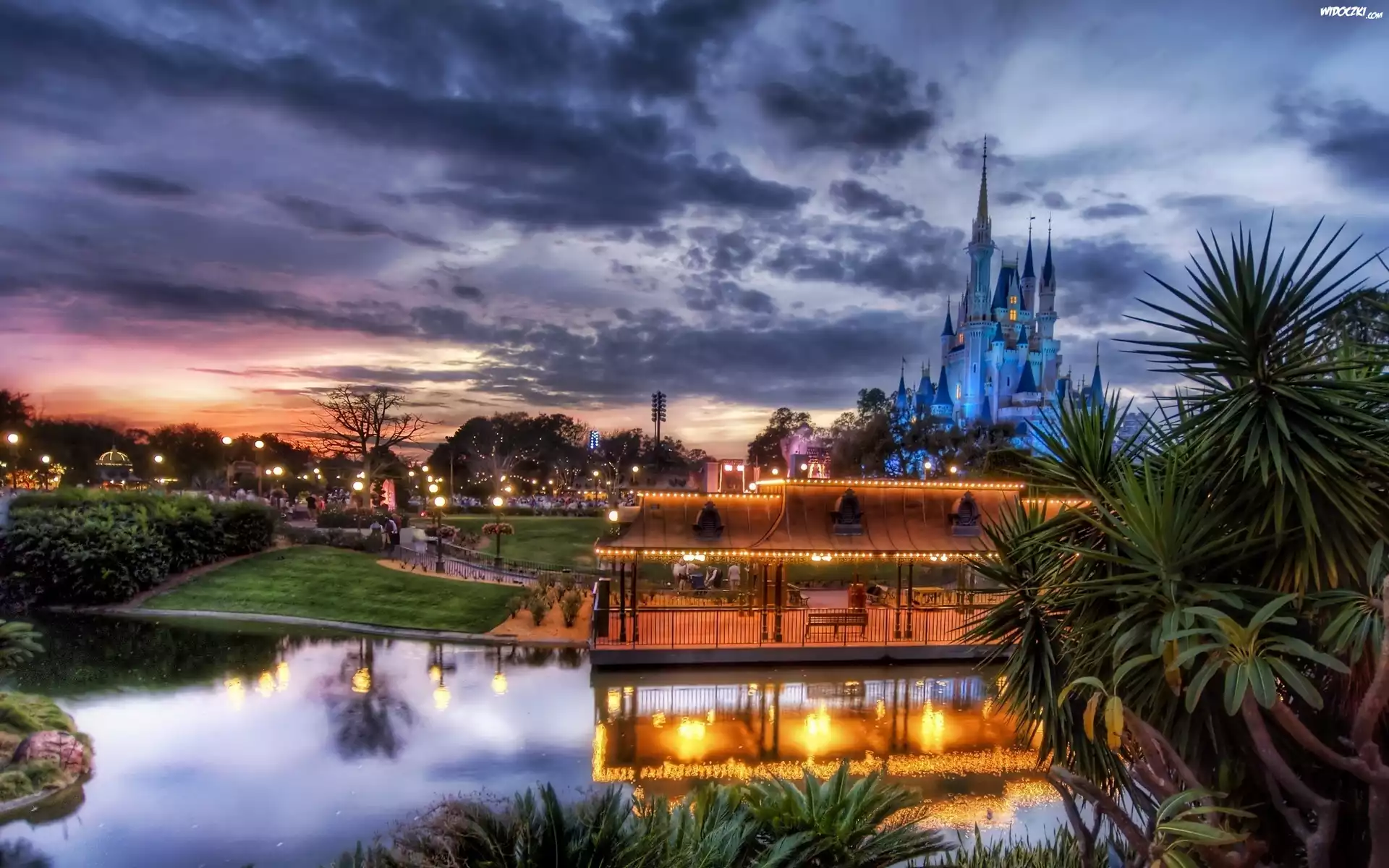 Park, Rozrywki, Disneyworld, Zamek, Zachód, Słońca