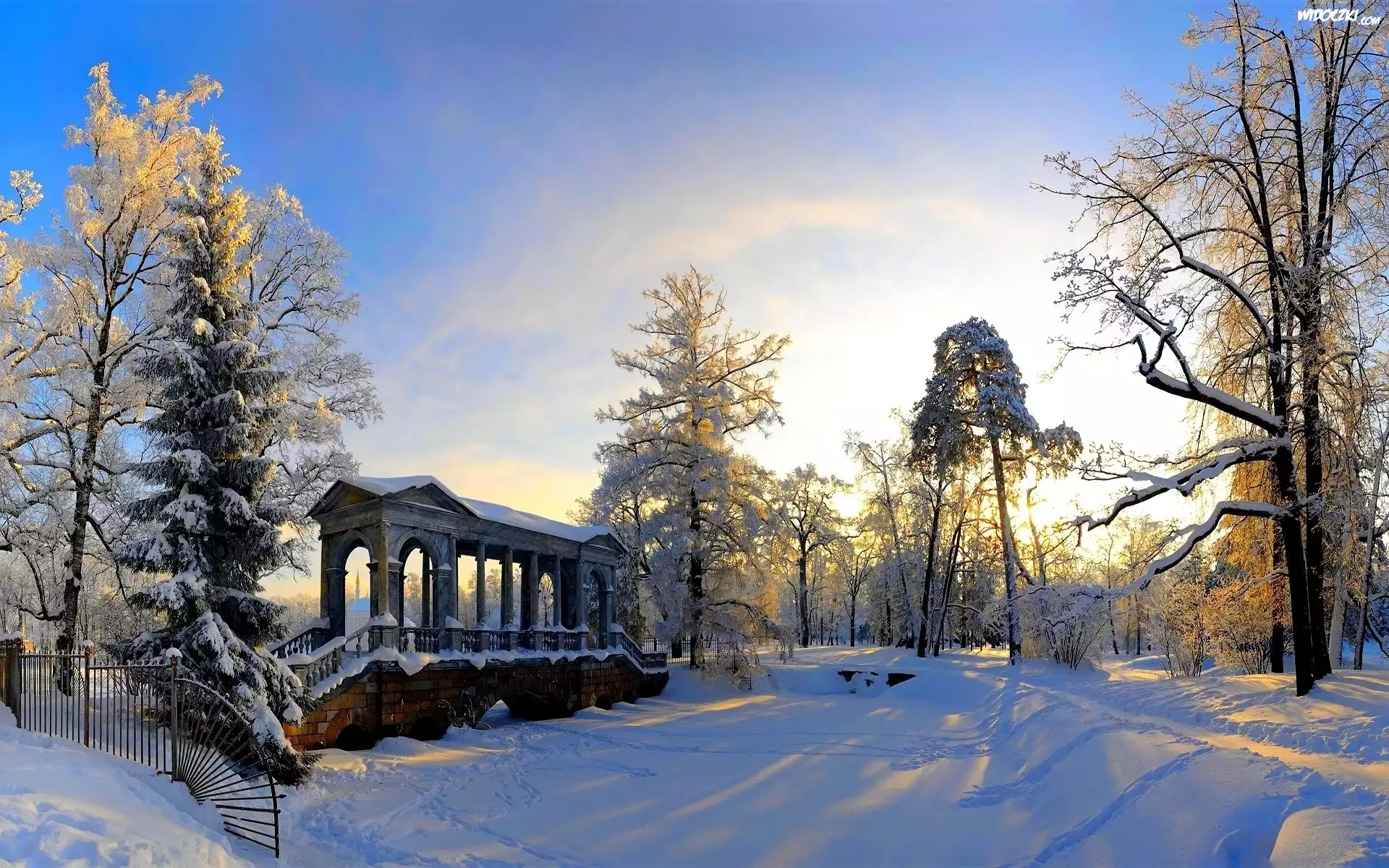 Zima, Park, Mostek