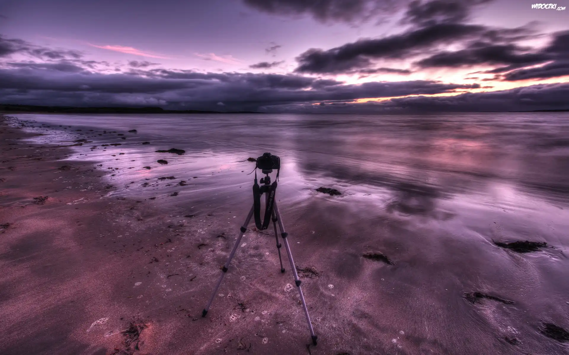 Plaża, Morze, Aparat fotograficzny, Statyw