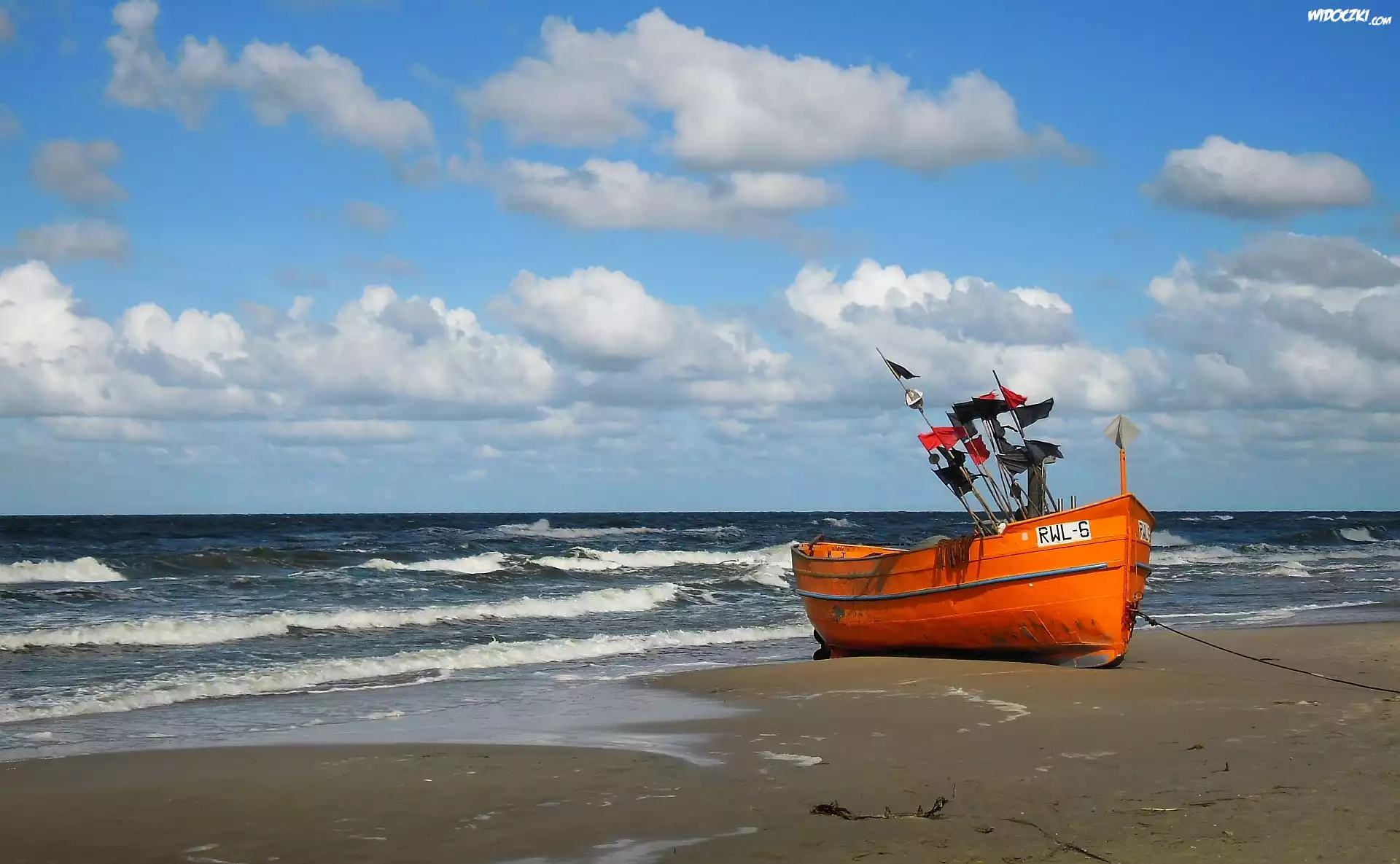 Morze, Plaża, Kuter