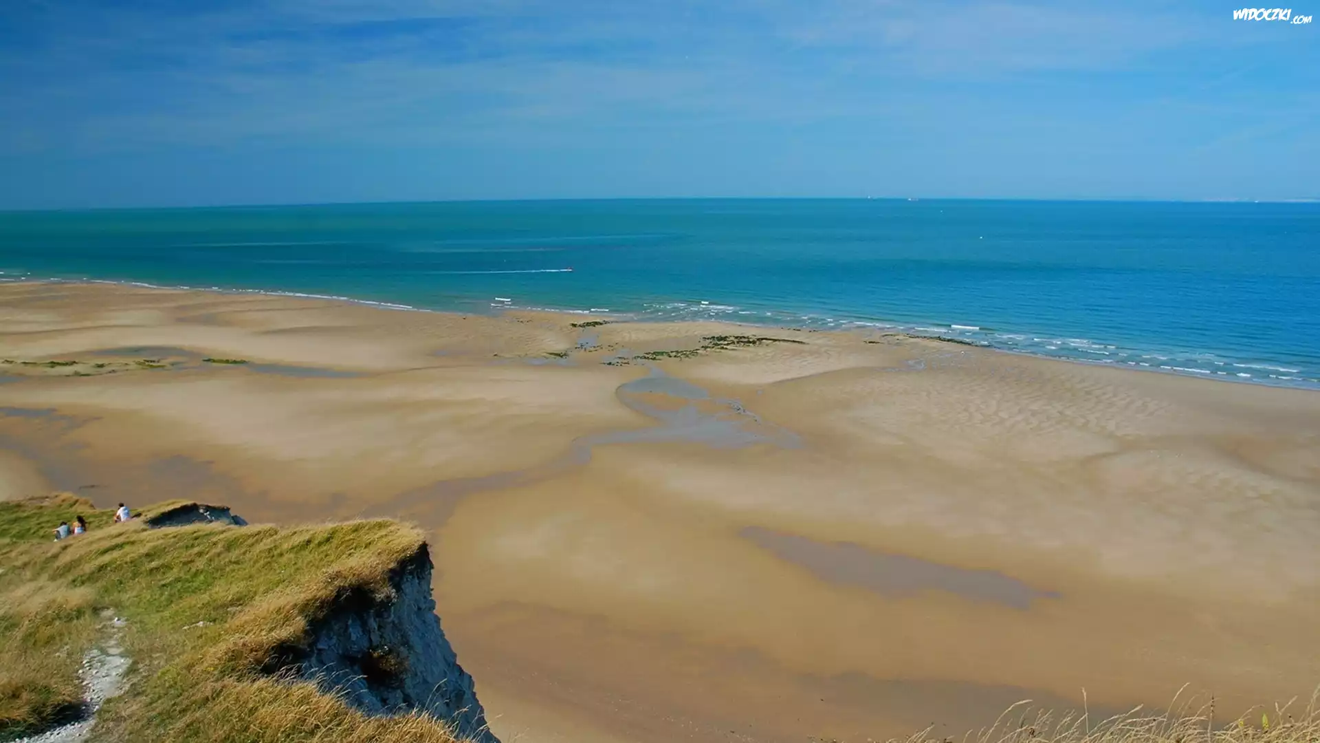 Plaża, Morze, Błękitne, Niebo, Skała