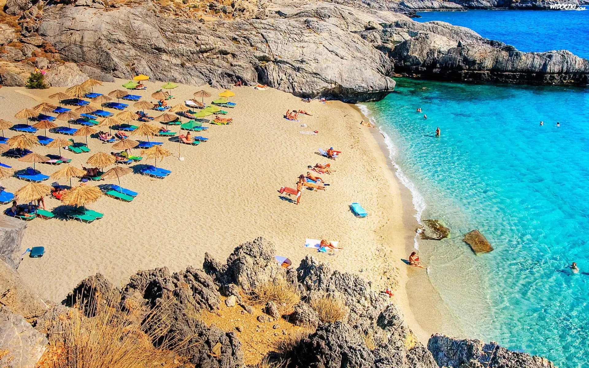 Plaża, Morze, Parasole, Kreta, Wakacje