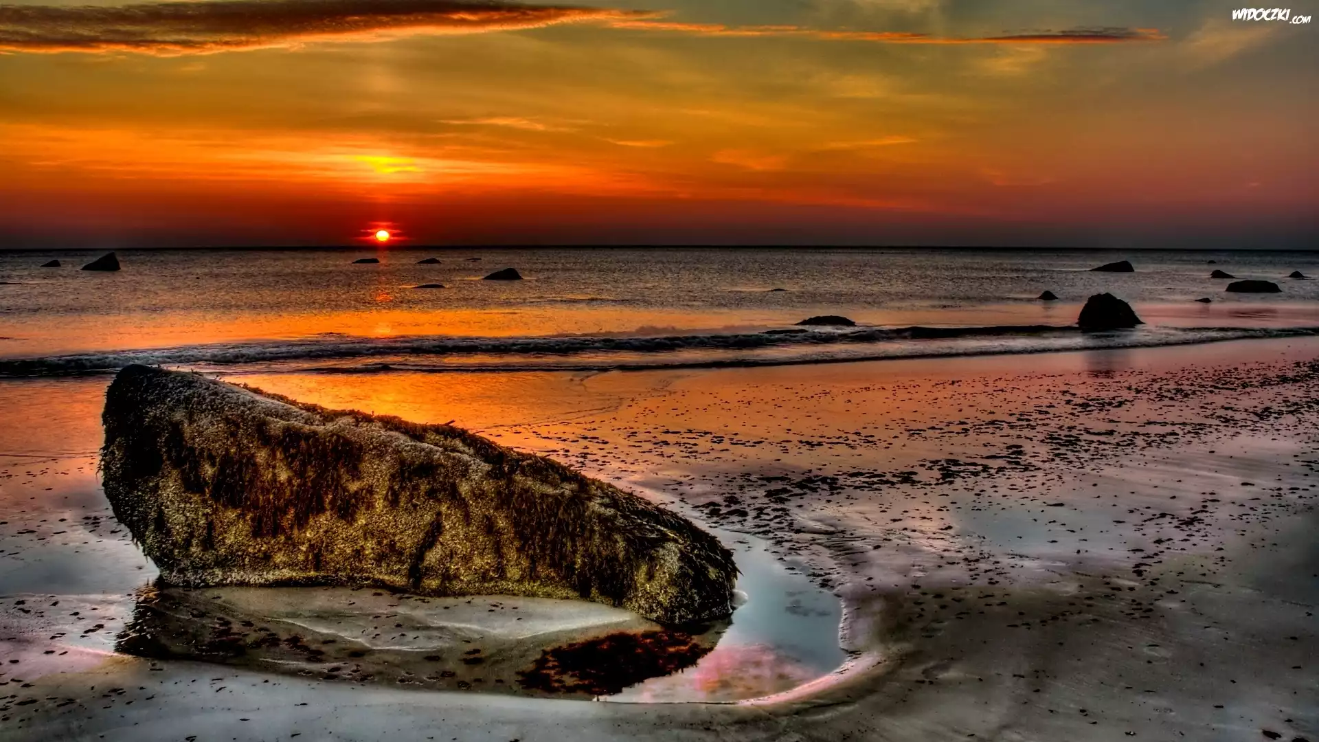 Plaża, Morze, Zachód, Słońca