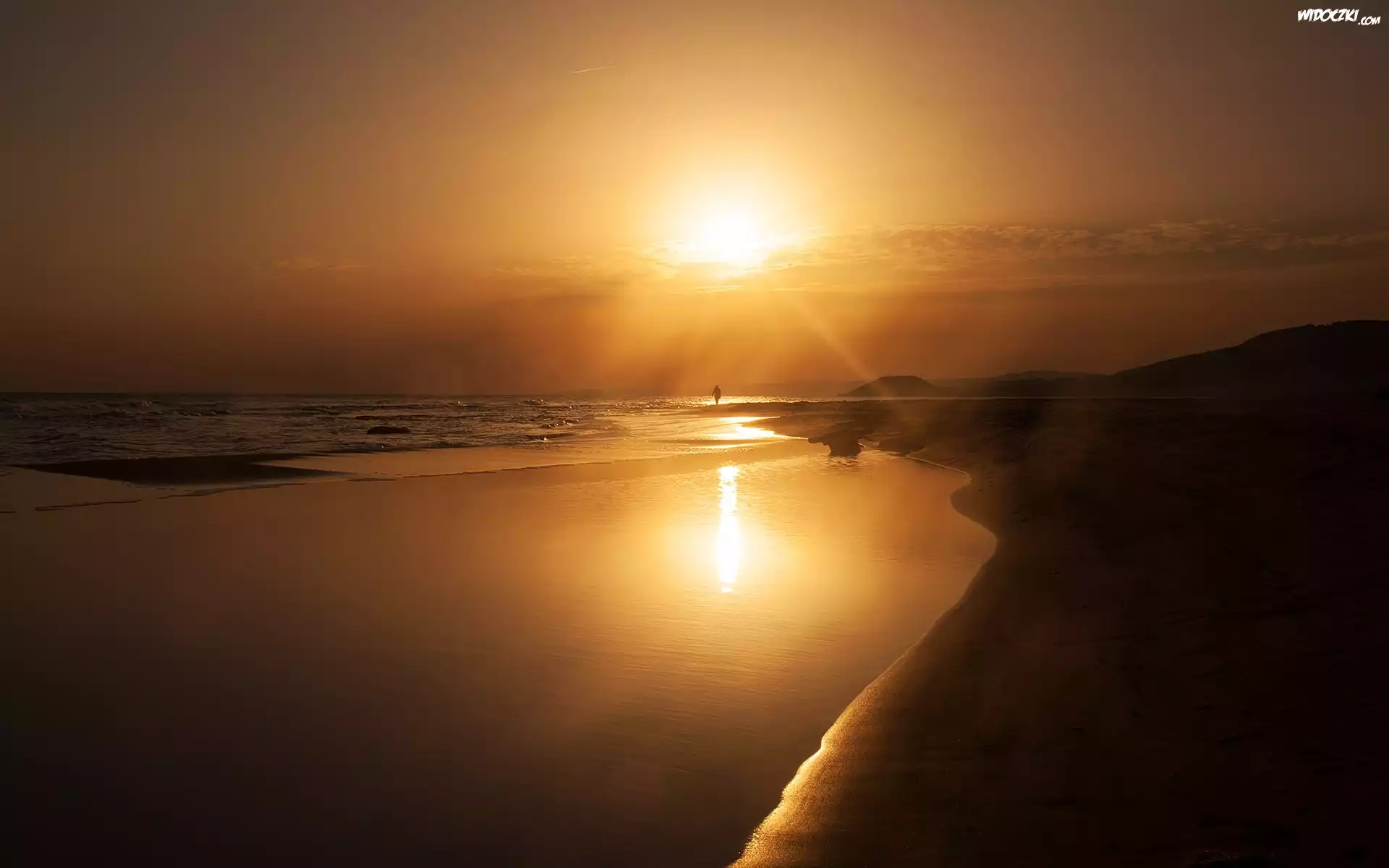 Plaża, Morze, Zachód, Słońca