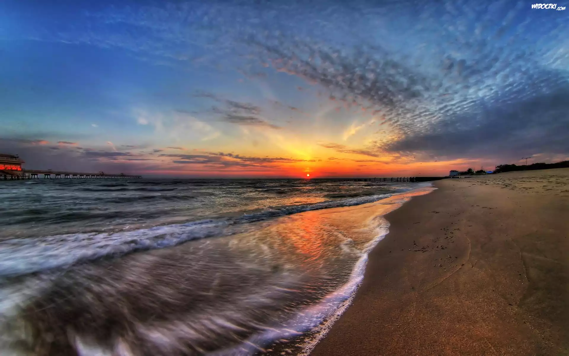 Plaża, Morze, Zachód, Słońca