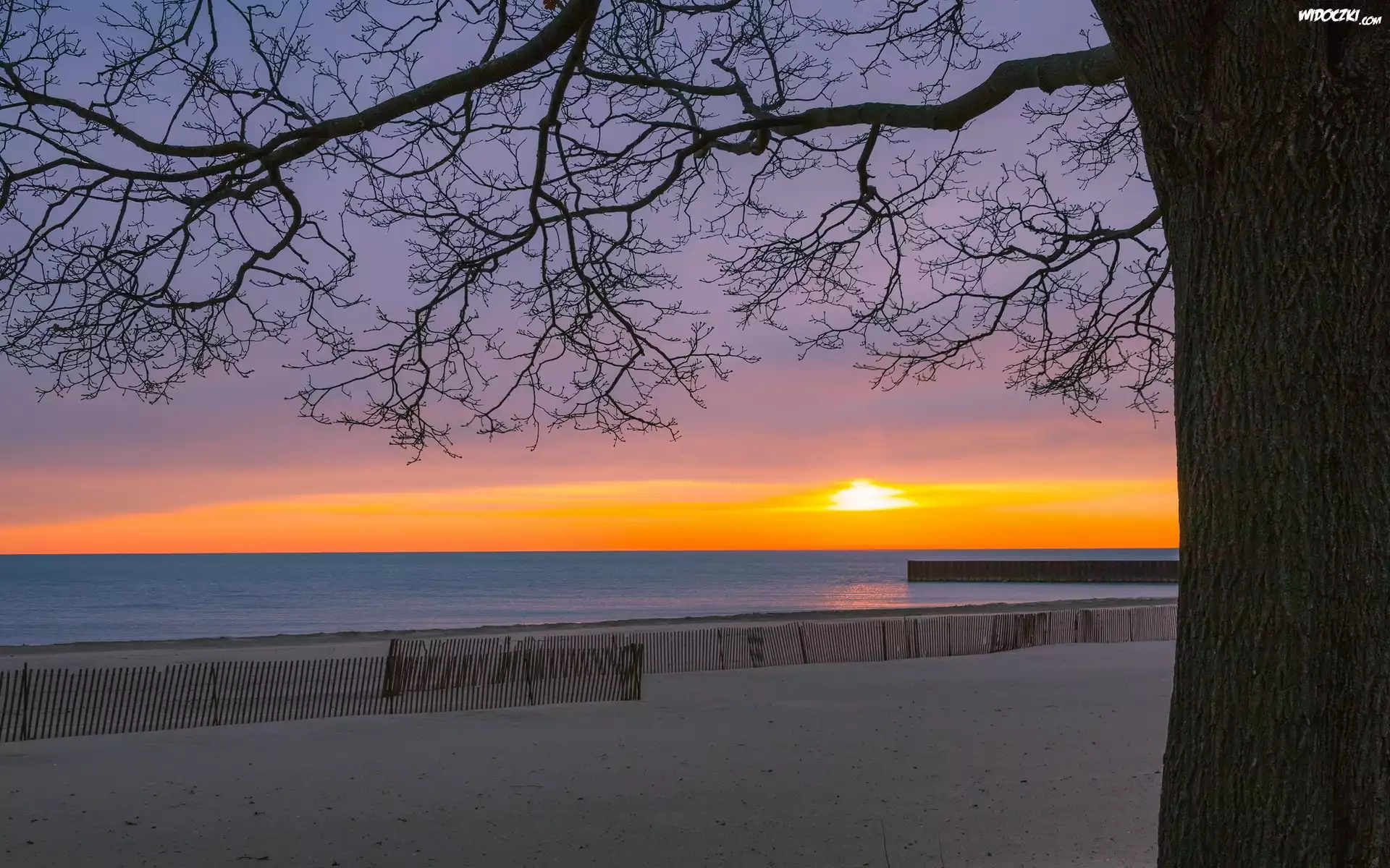 Plaża, Morze, Zachód, Słońca