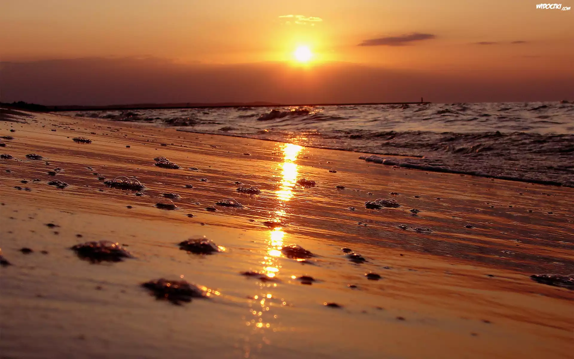 Plaża, Morze, Zachód Słońca