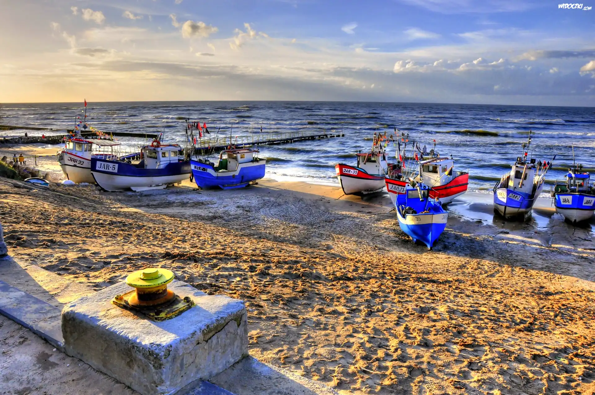 Polska, Jarosławiec, Morze, Plaża, Kutry