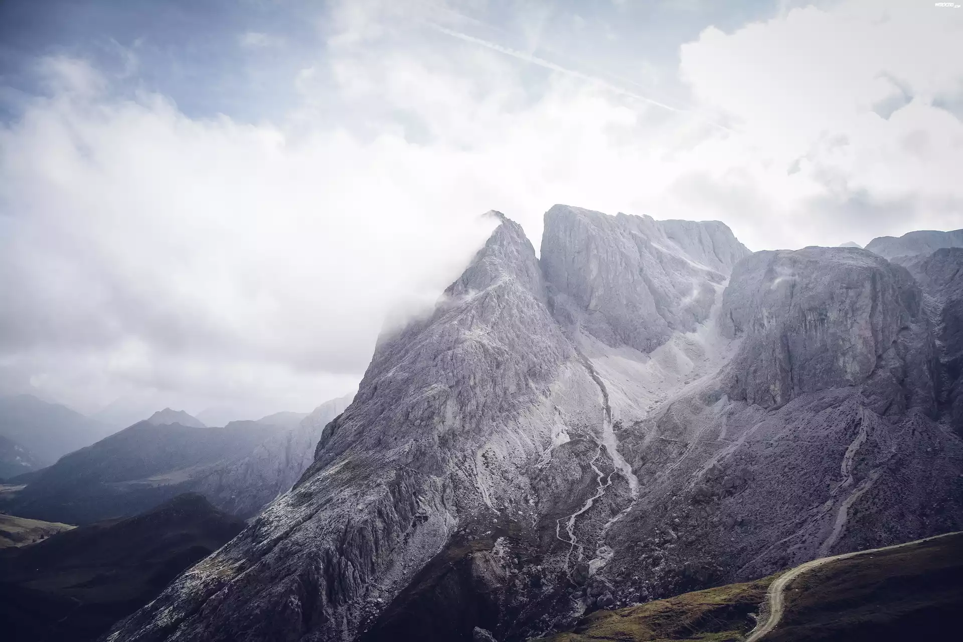 Południowy, Tyrol, Bolzano, Góry, Chmury, Mgła