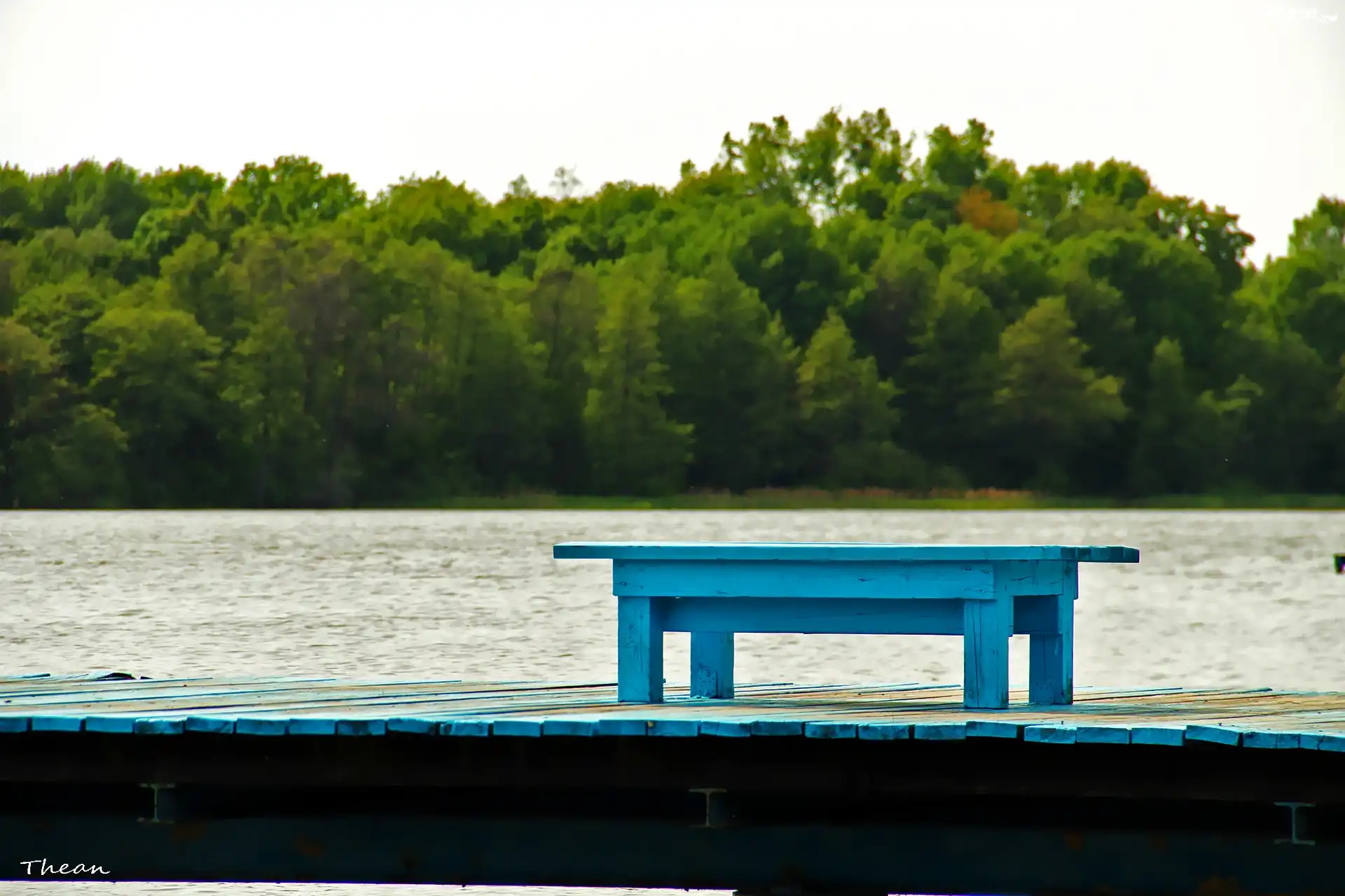 Pomost, Jezioro, Niebieska, Ławka