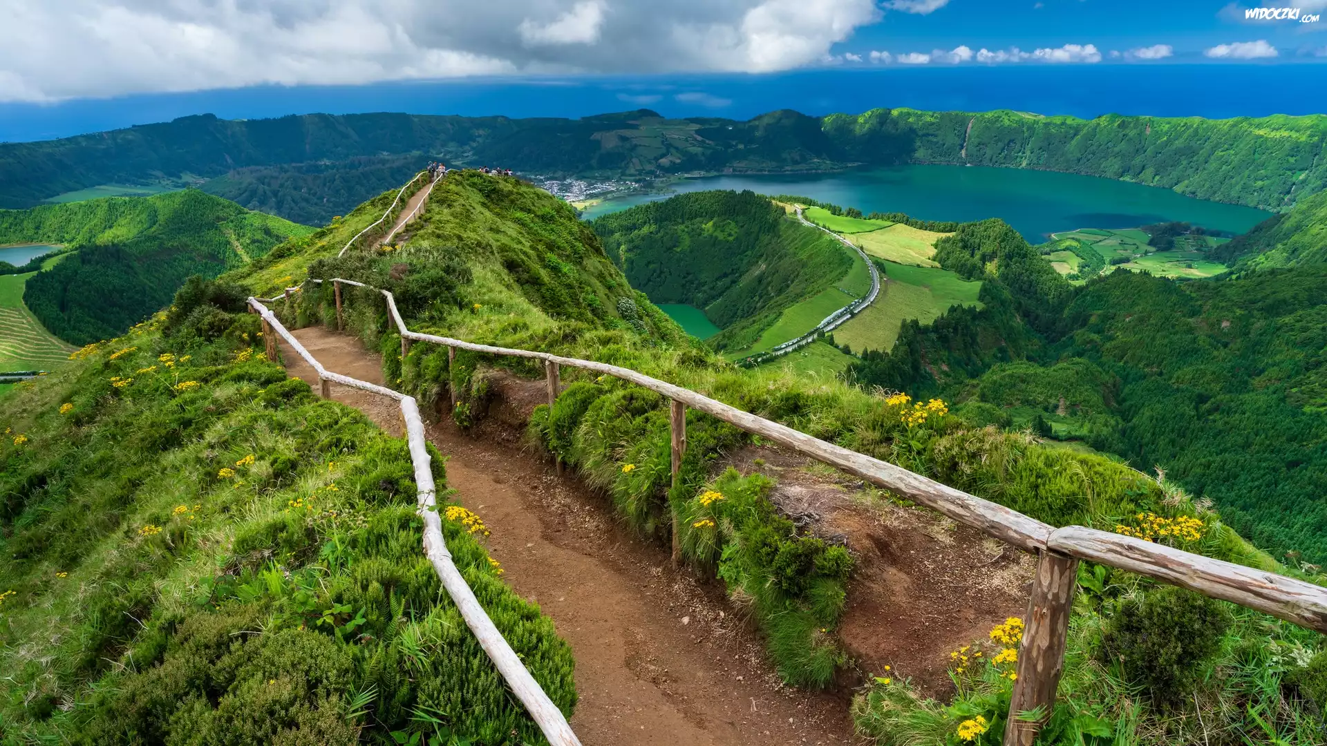 Droga, Szlak, Miradouro da Boca do Inferno, Kaldera, Góry, Jezioro, Lagoa Rasa, Wyspa Sao Miguel, Azory, Portugalia