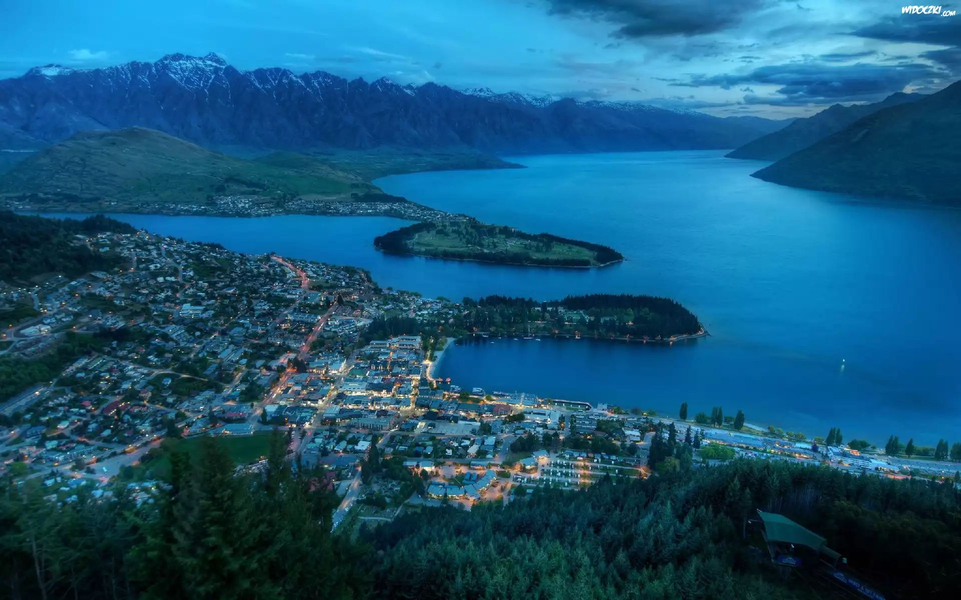Queenstown, Nowa Zelandia, Panorama, NocÄ…