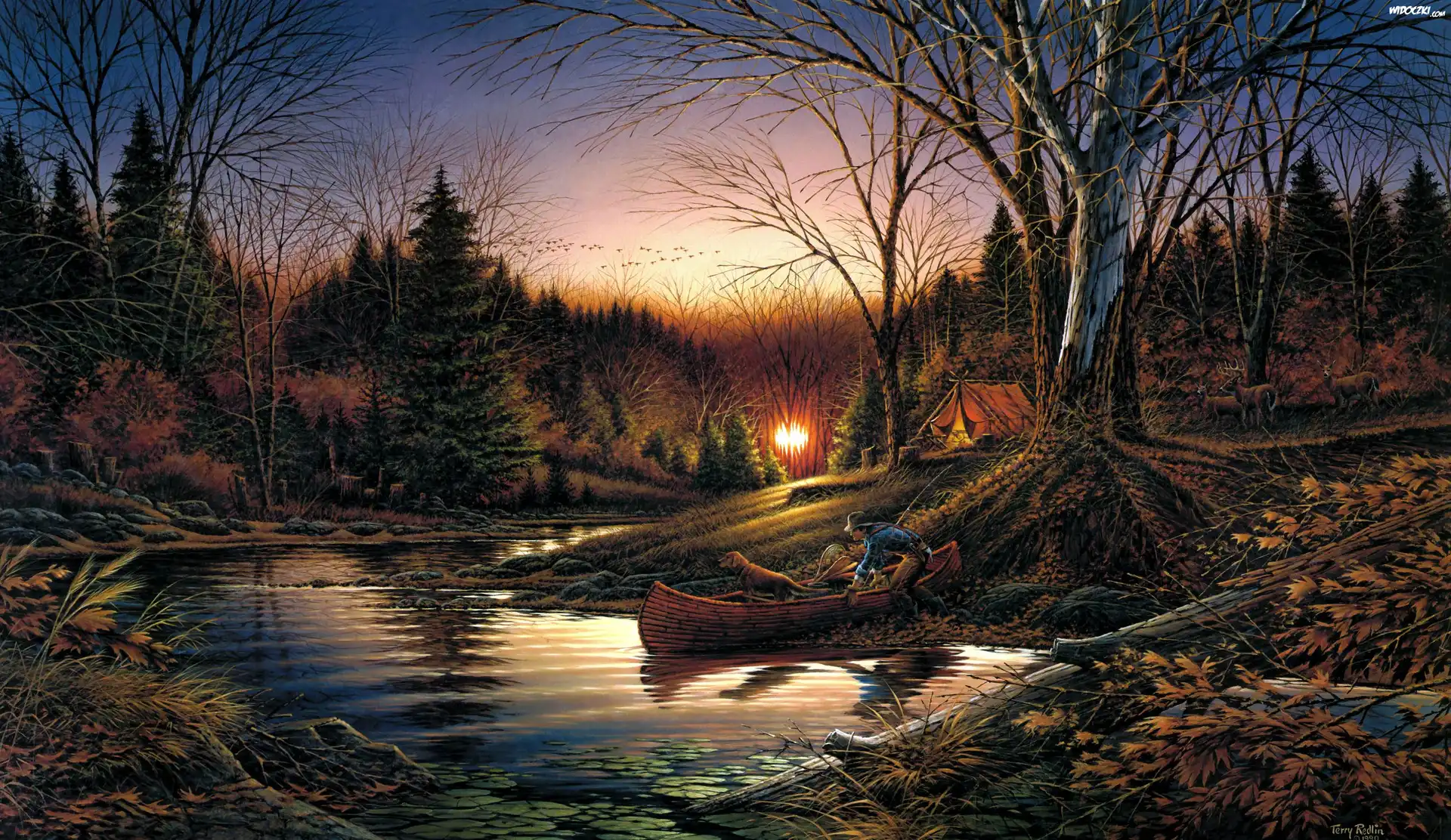 Obraz, Reprodukcja, Terry Avon Redlin, Las, Sadzawka