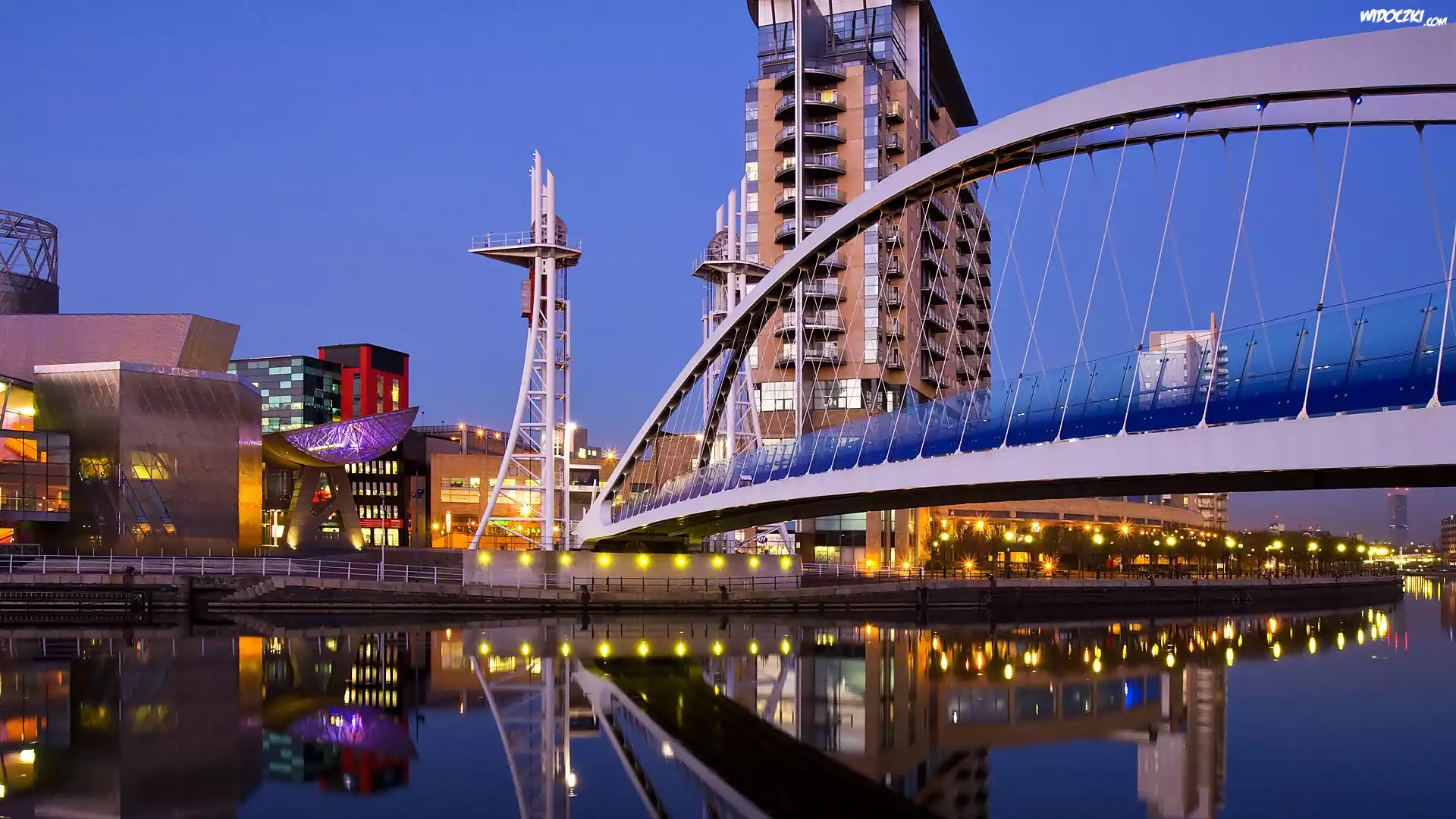 Rzeka, Irwell, Most, Manchester, Miasto, NocÄ…