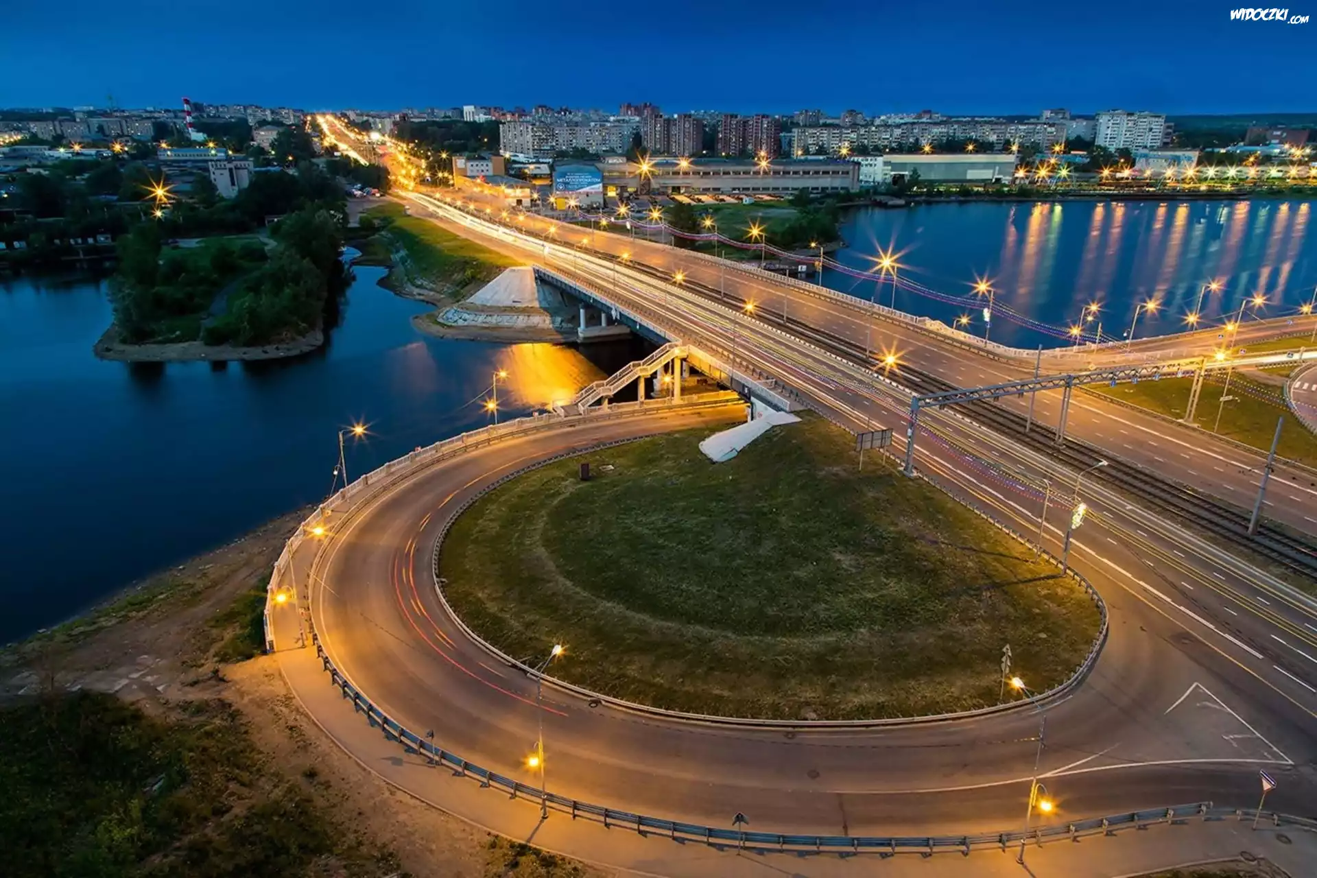 Rzeka, Most, Miasto, Nocą, Droga