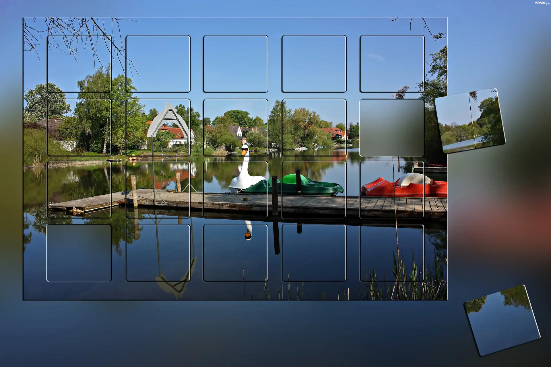 Rzeka, Pomost, Łódki, Puzzle