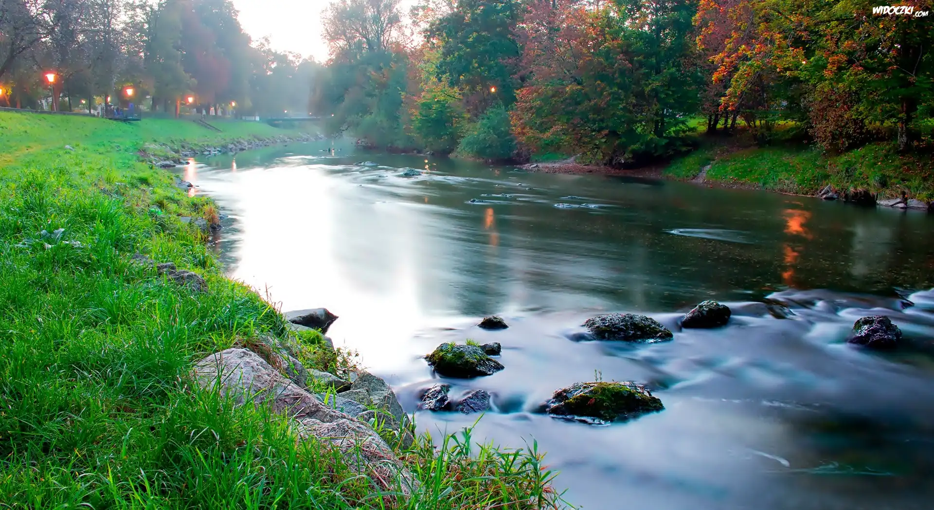 Park, Rzeka, Oświetlenie