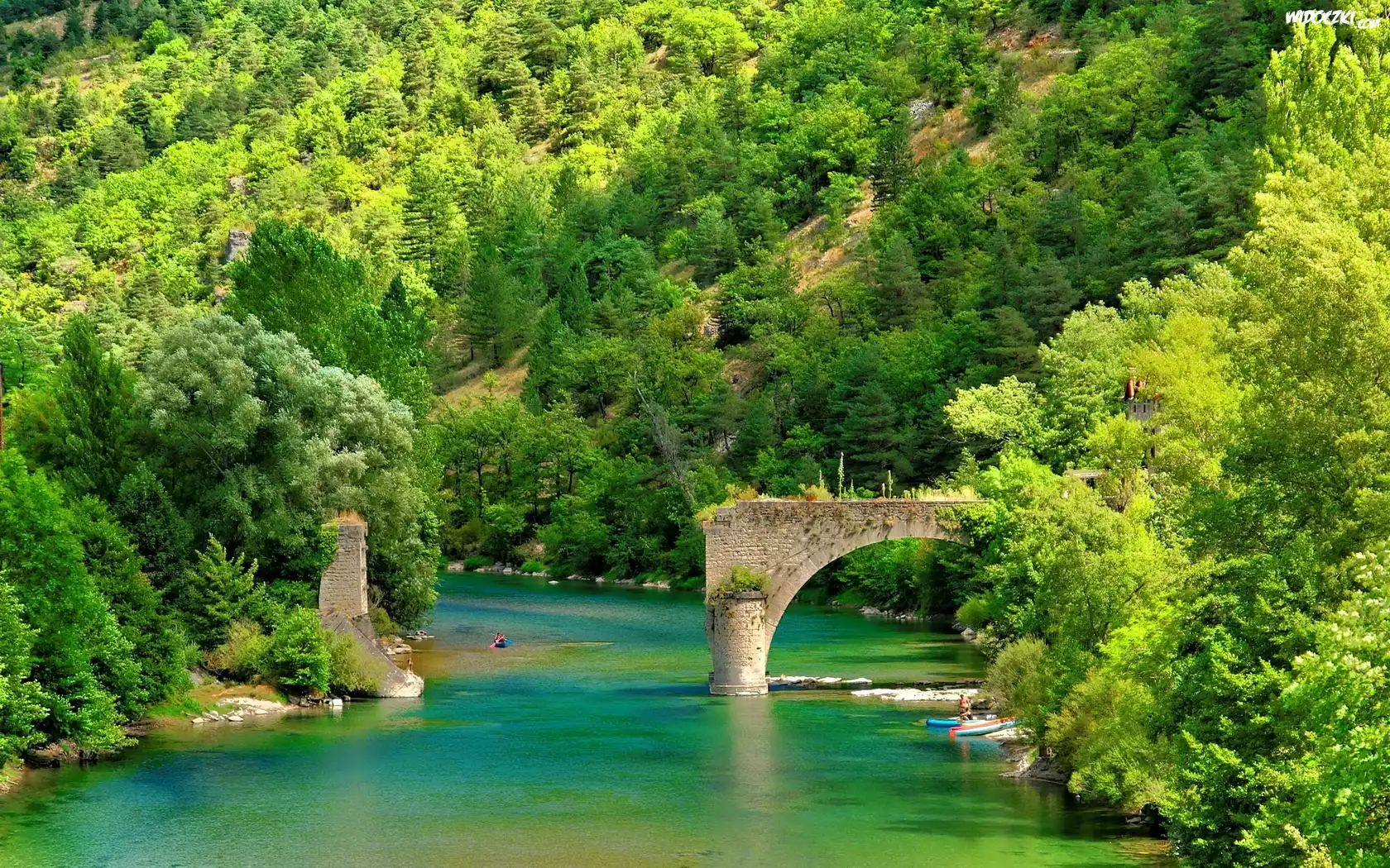 Rzeka, Most, Ruiny, Kajaki