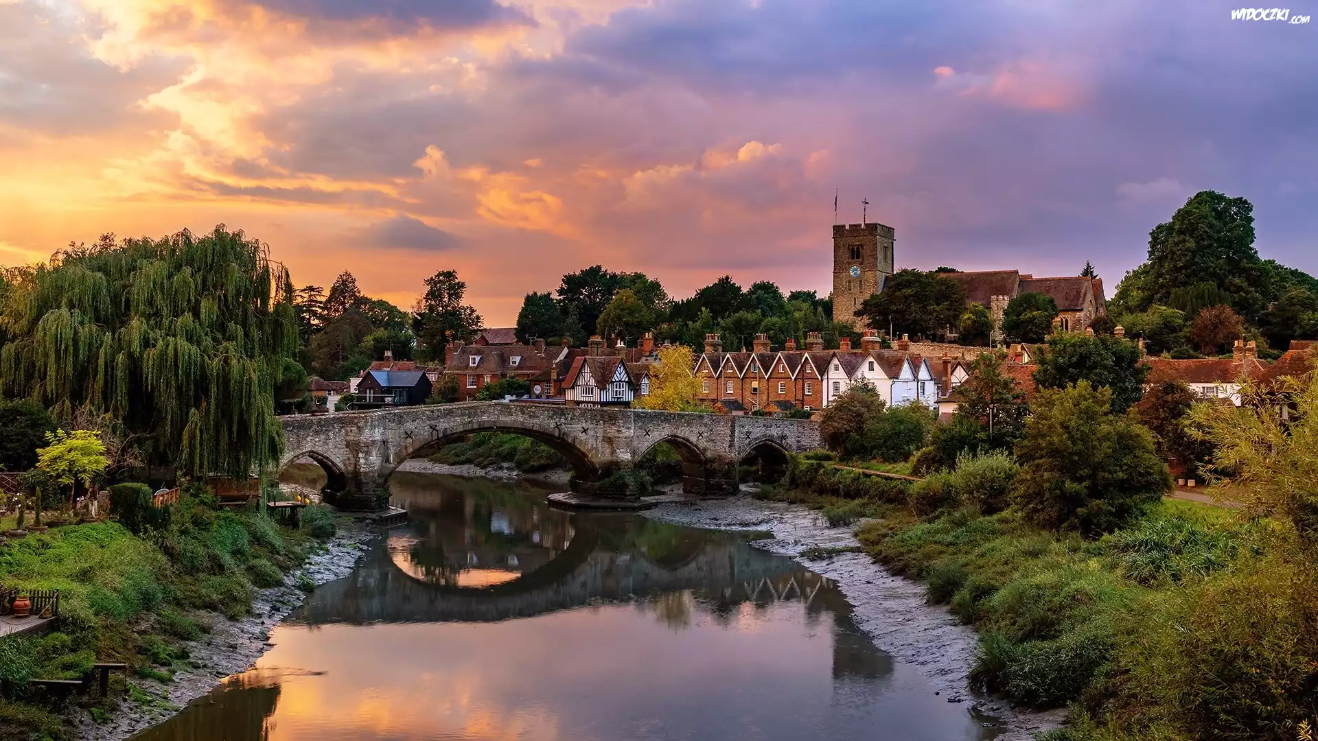 Rzeka, Medway River, Most, Domy, Drzewa, WieÅ› Aylesford, Anglia