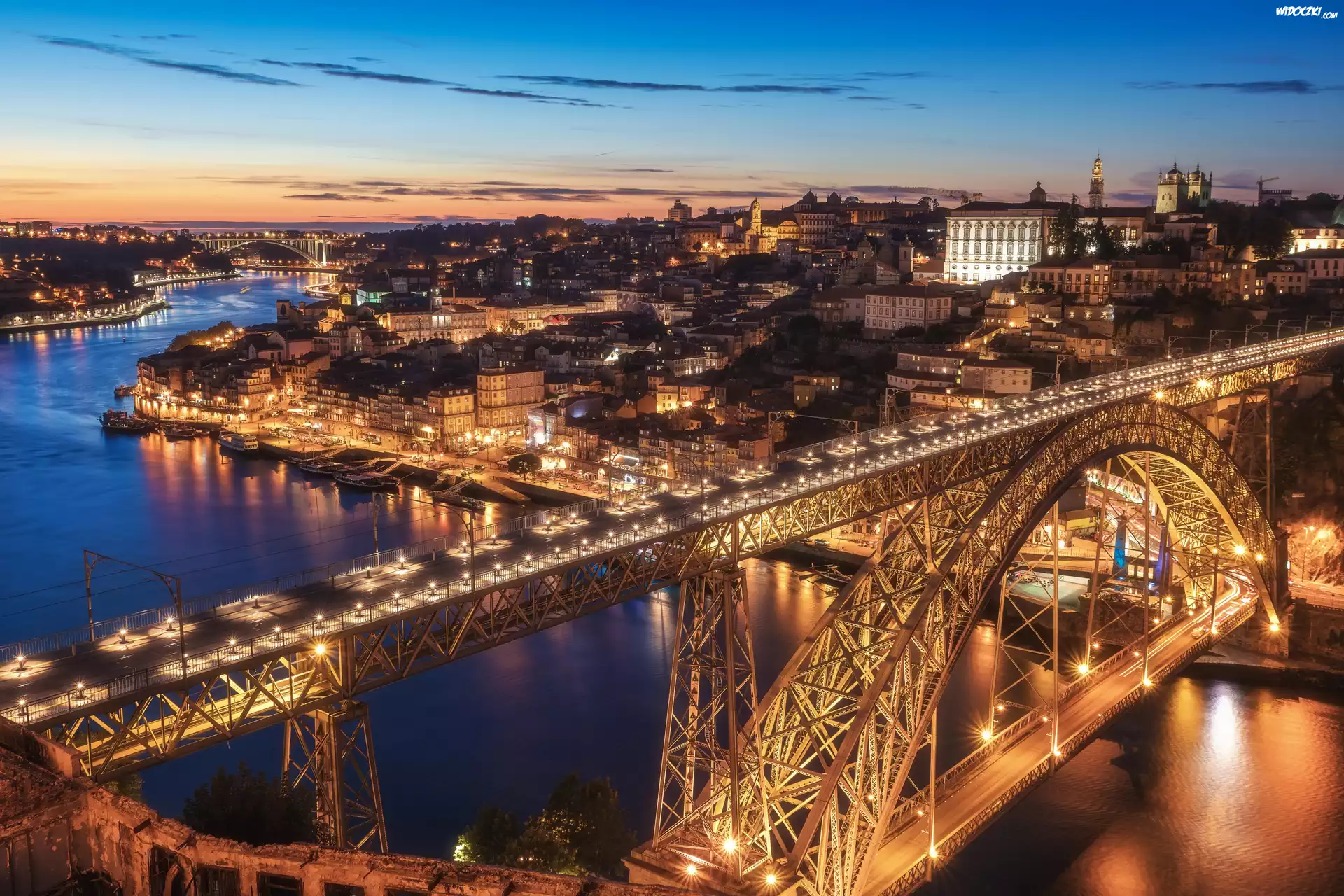 Åšwit, Most Ponte LuÃs I, Rzeka Duero, Domy, Porto, Portugalia