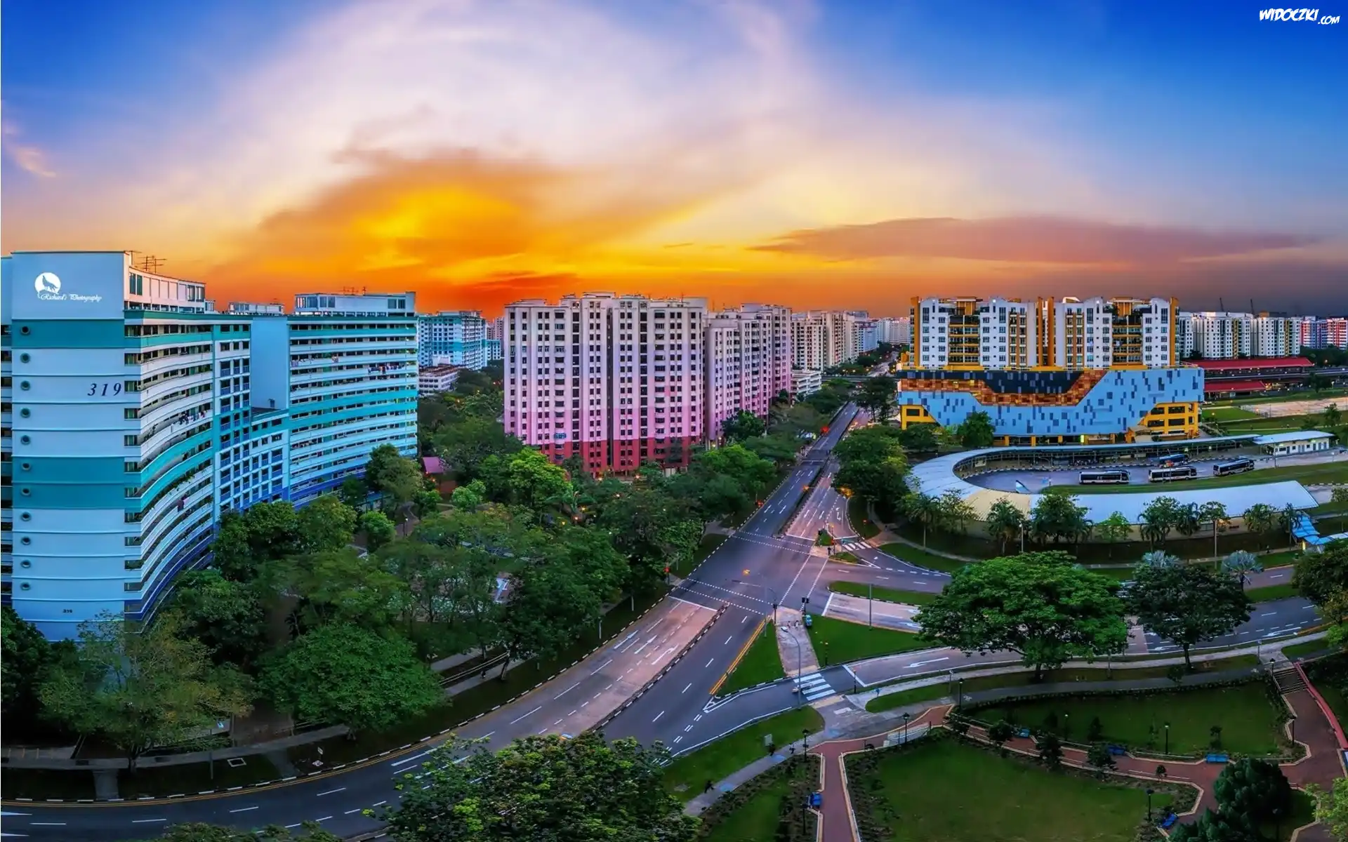 Singapur, Panorama, Miasta, Zachód, Słońca