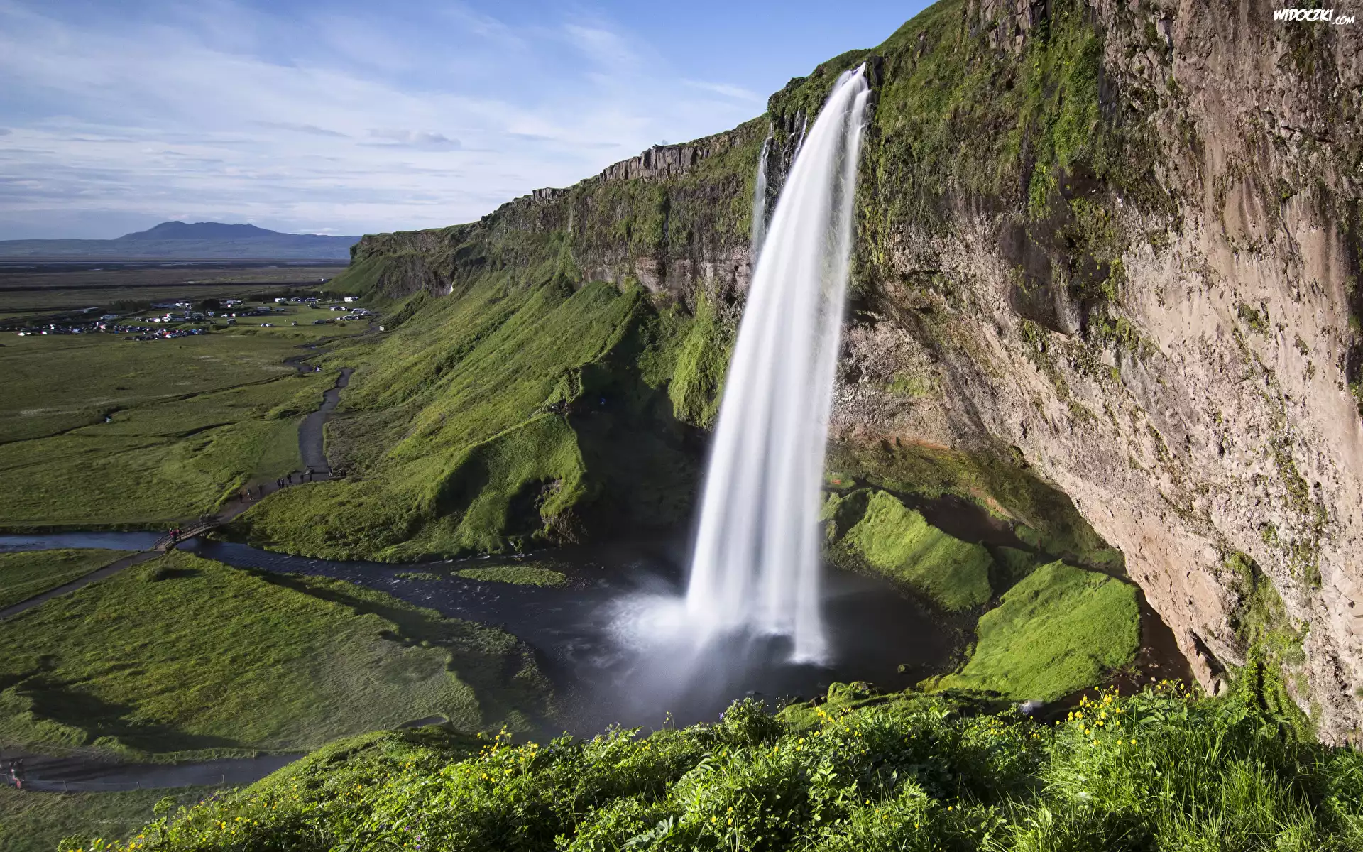 Skała, Łąki, Wodospad Seljalandsfoss, Islandia