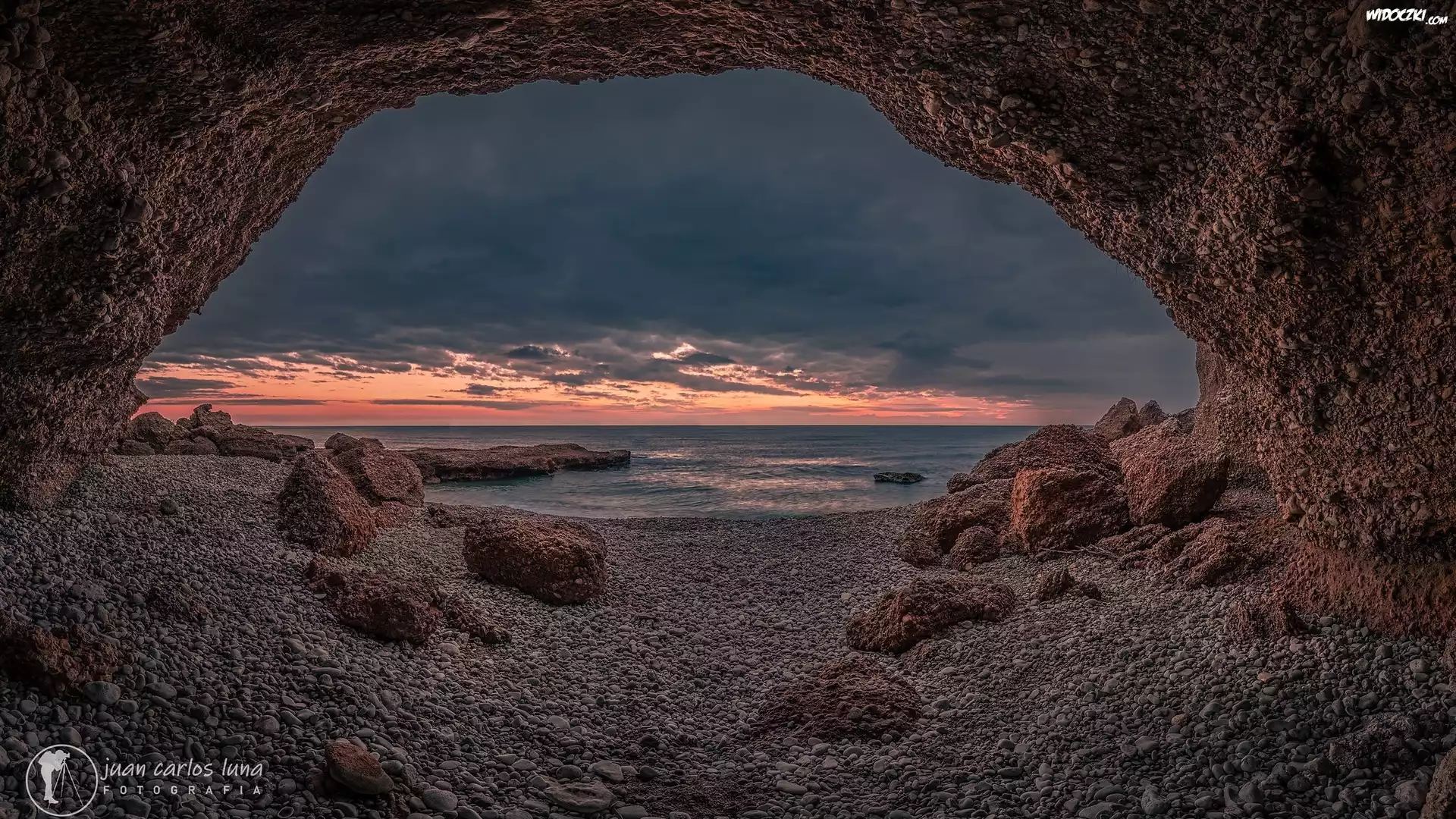 Skały, Łuk, Morze, Wschód słońca, Plaża, Cala Foradada, Hiszpania