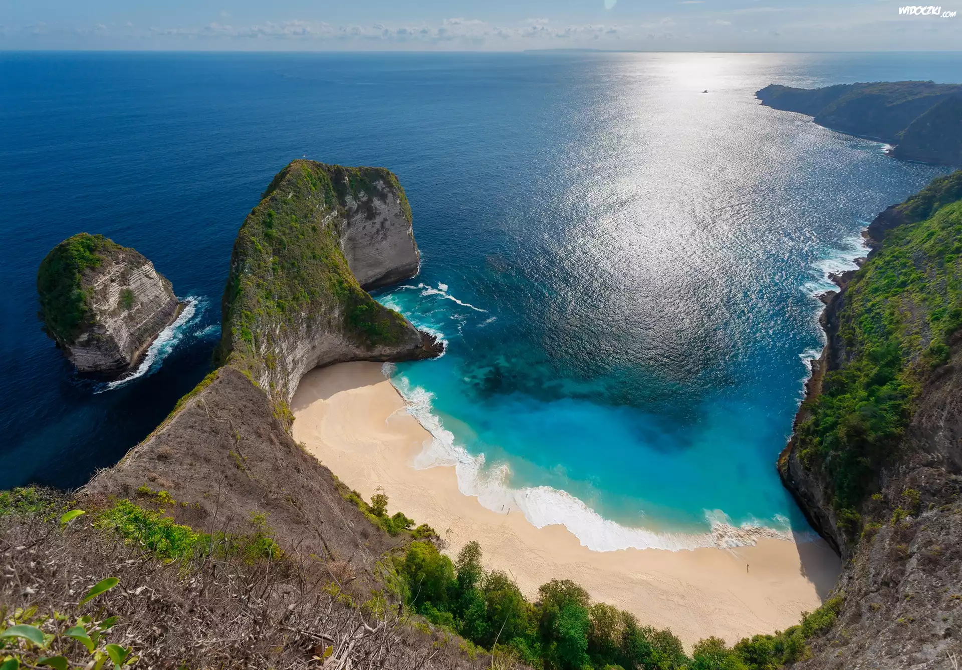 Skały, Wybrzeże, Zatoka, Plaża Kelingking, Morze, Ocean Indyjski, Wyspa Penida, Prowincja Bali, Indonezja