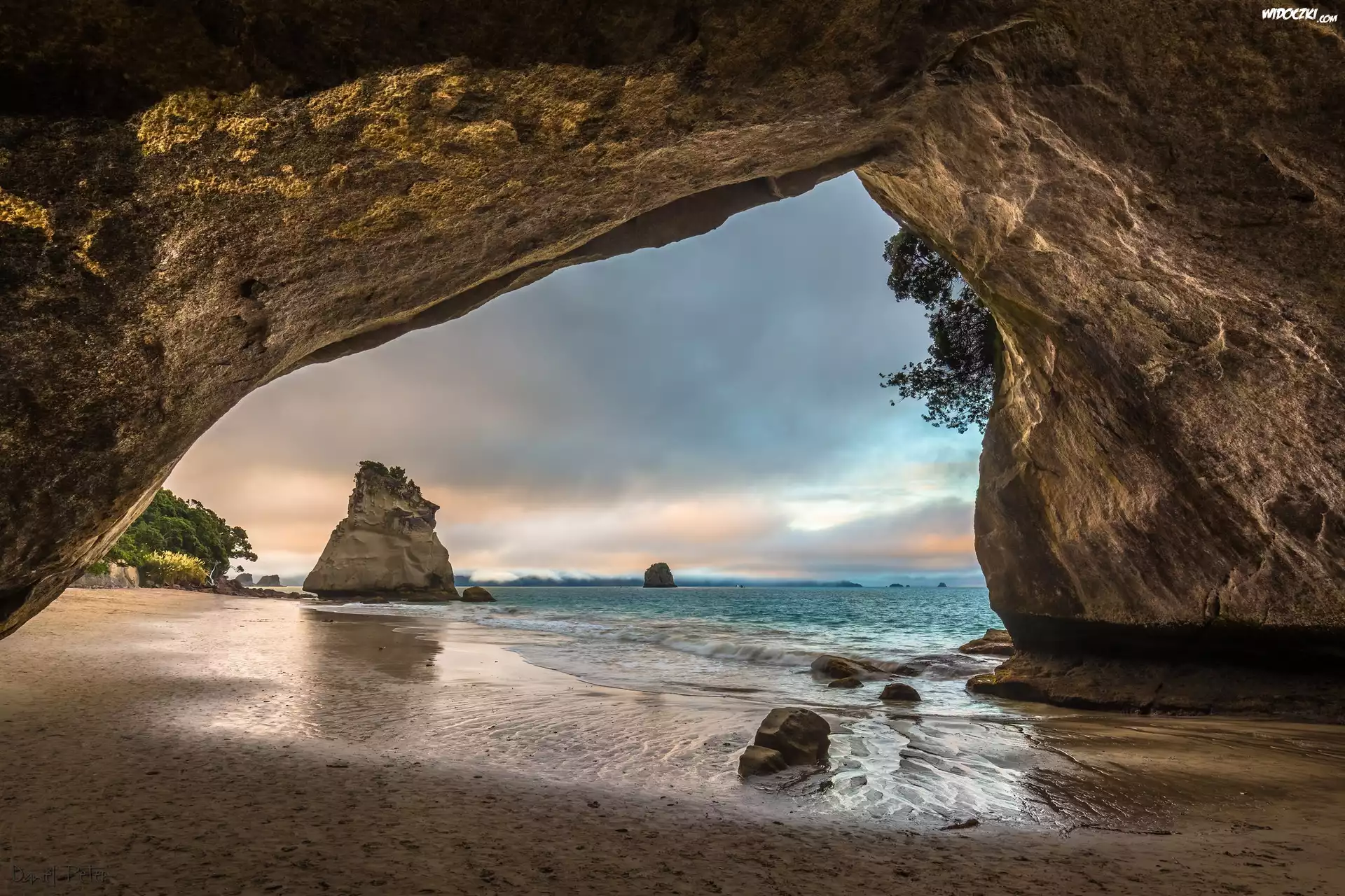 Zatoka Cathedral Cove, Jaskinia, Morze, Skały, Nowa Zelandia, Półwysep Coromandel, Region Waikato
