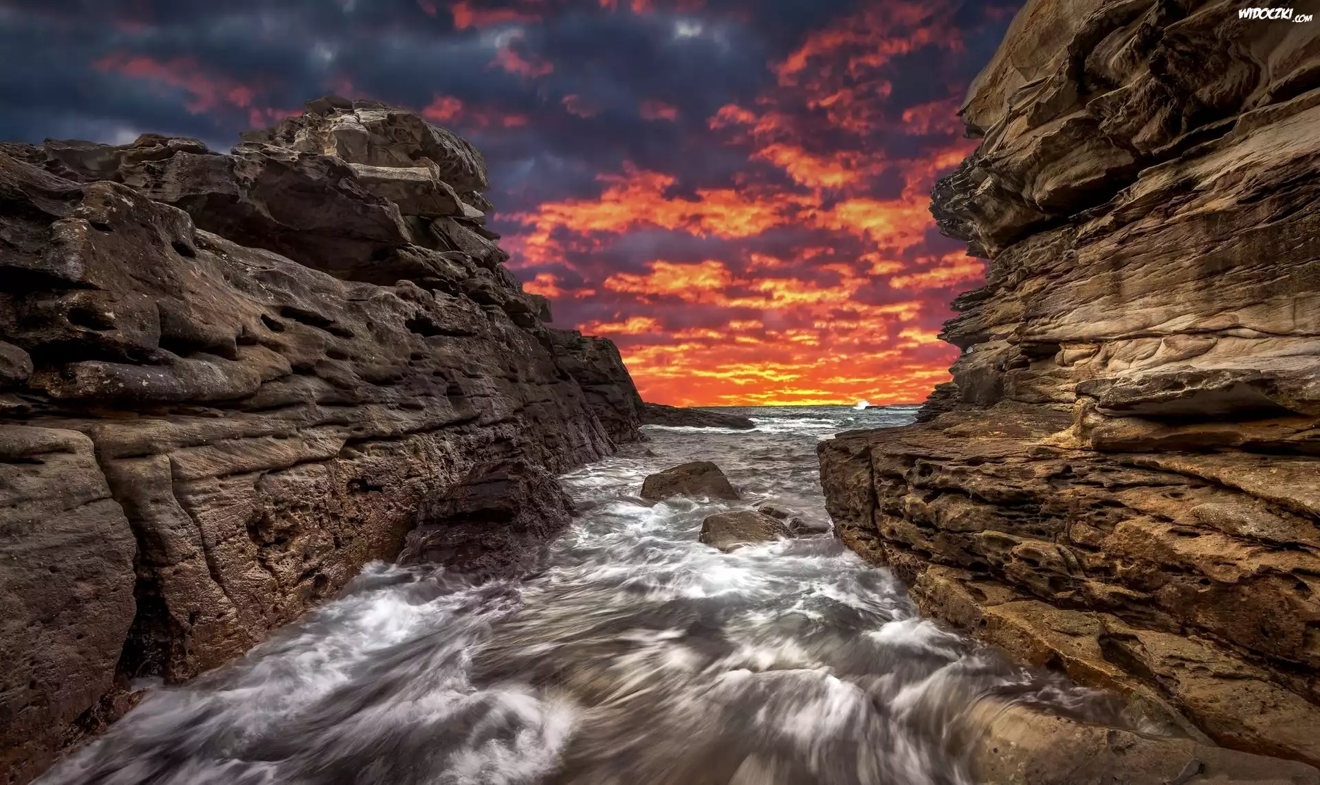 Australia, Sydney, Little Bay, Ocean Spokojny, Skały, Zachód słońca