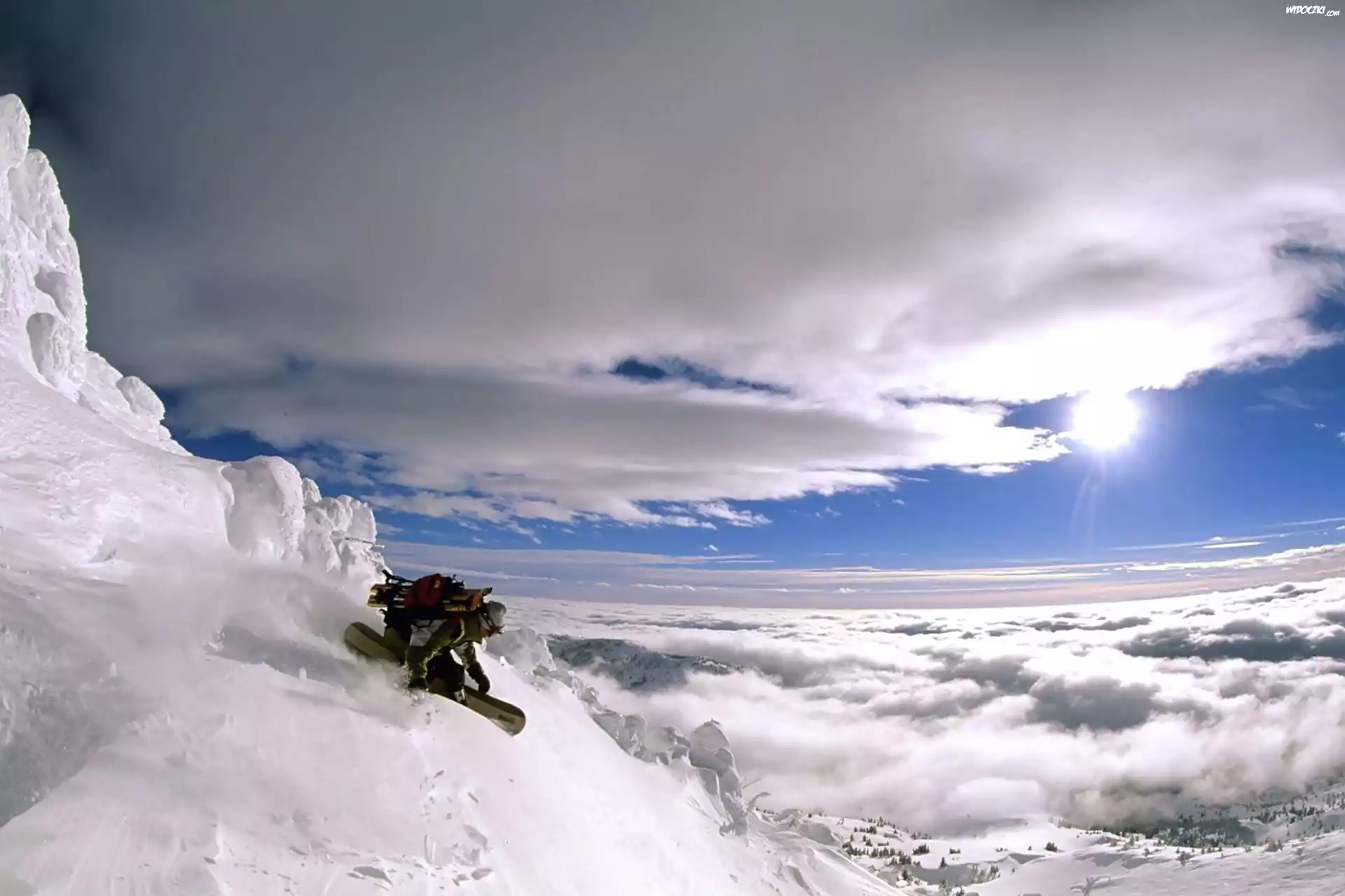 Snowboard, Stok, Chmury, Åšnieg