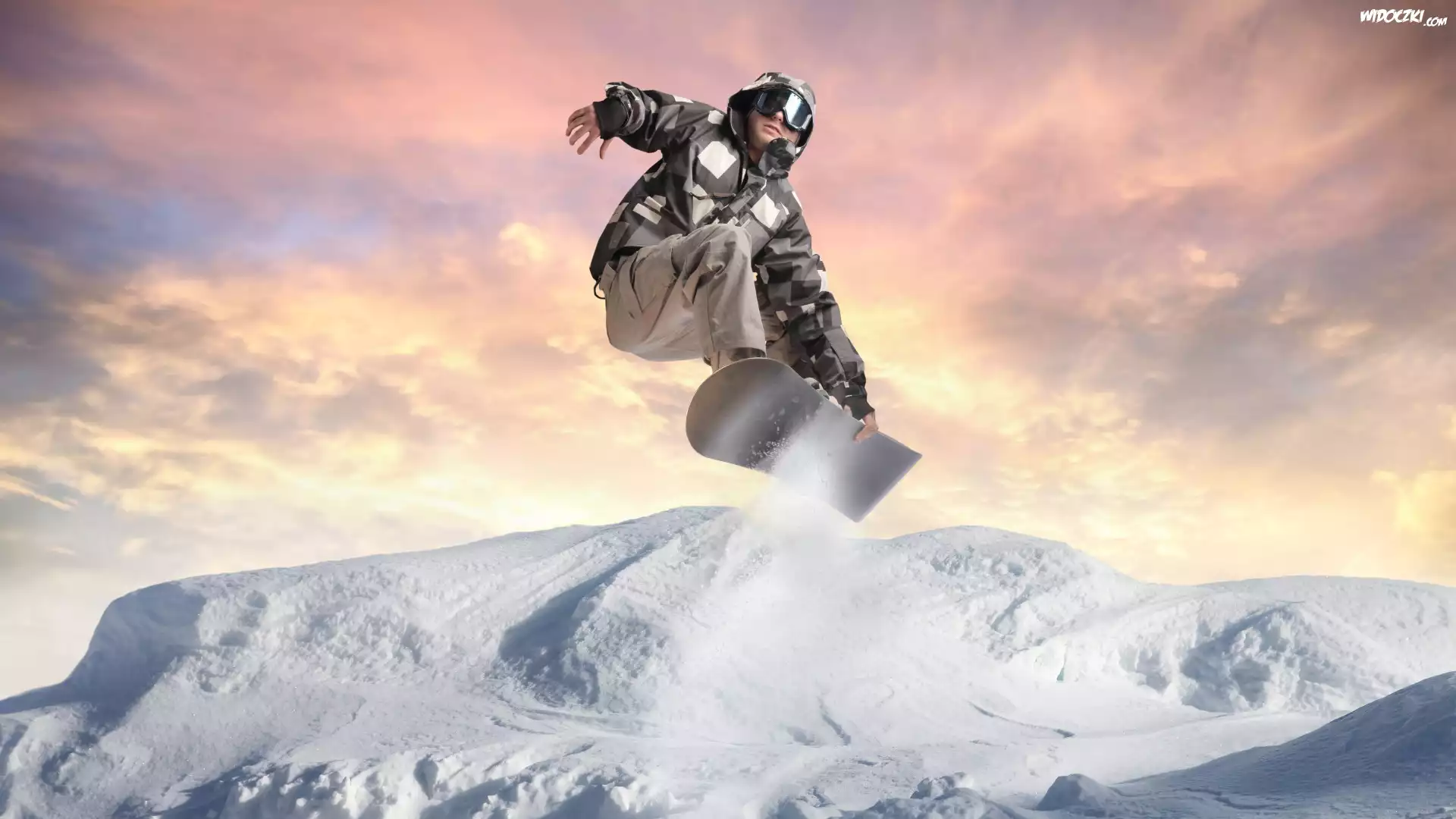 Snowboarding, Zima, Góry, Snowboardzista