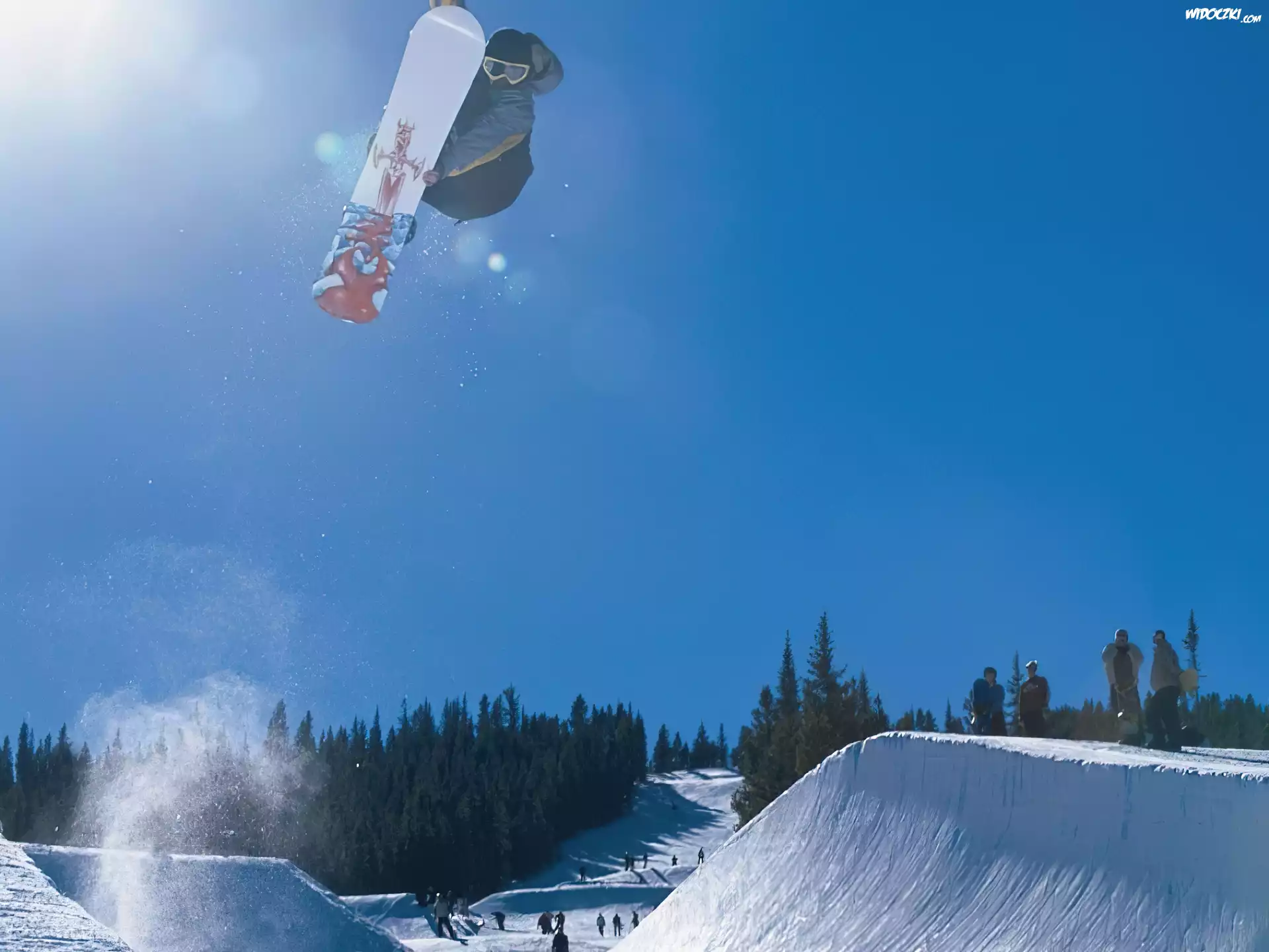Snowbording,deska, snowboardzista , śnieg ,niebo