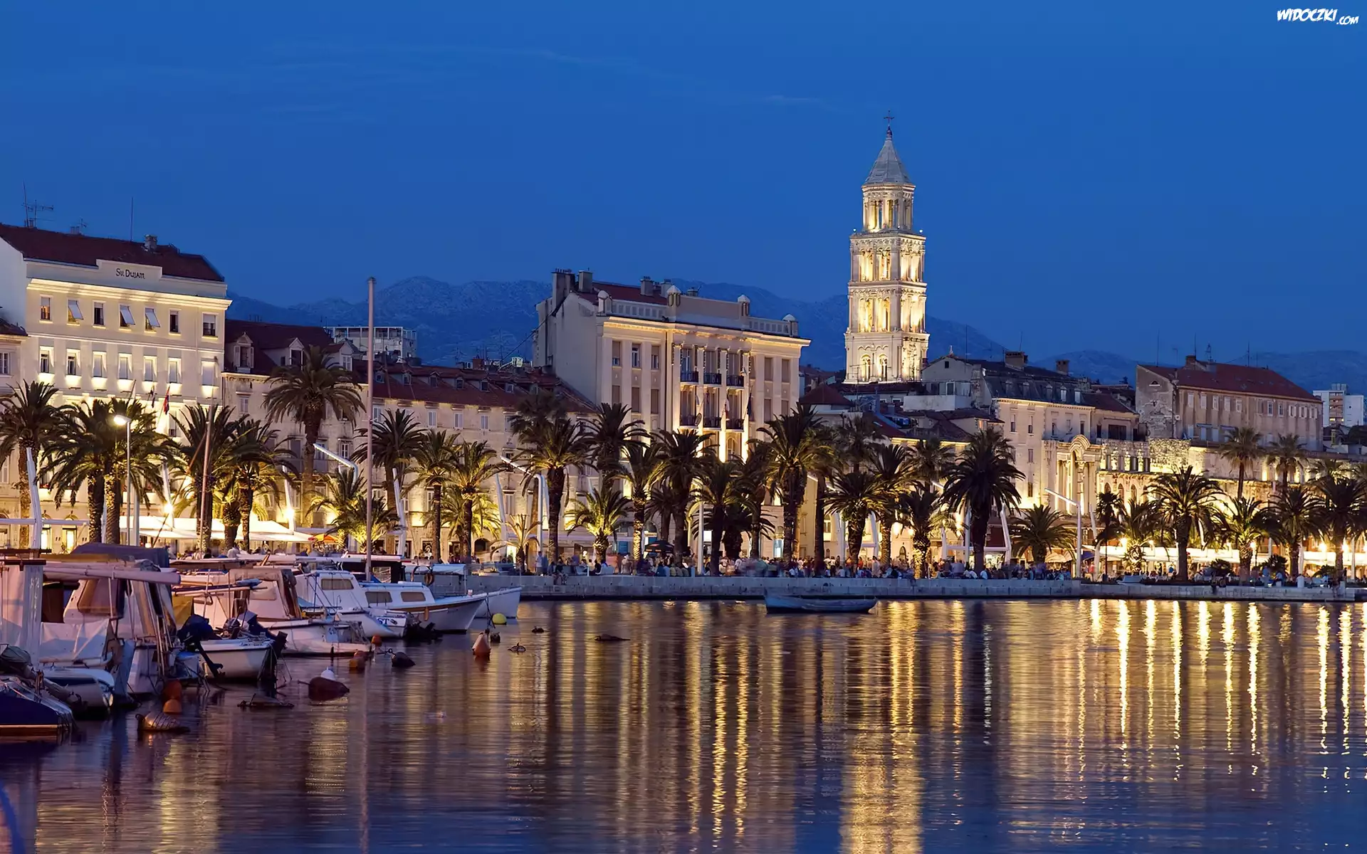 Split, Panorama, Miasta, Wieczór, Nabrzeże, Jachty