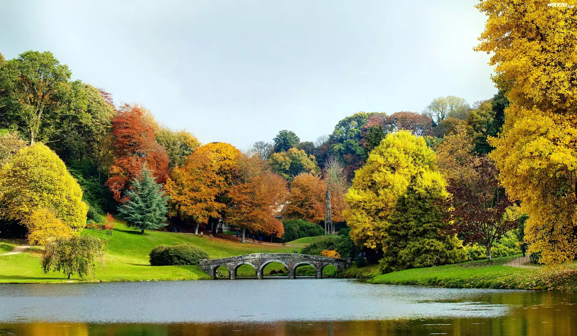 Park, Staw, Kamienny, Most, Jesień, W Rezydencji, Stourhead