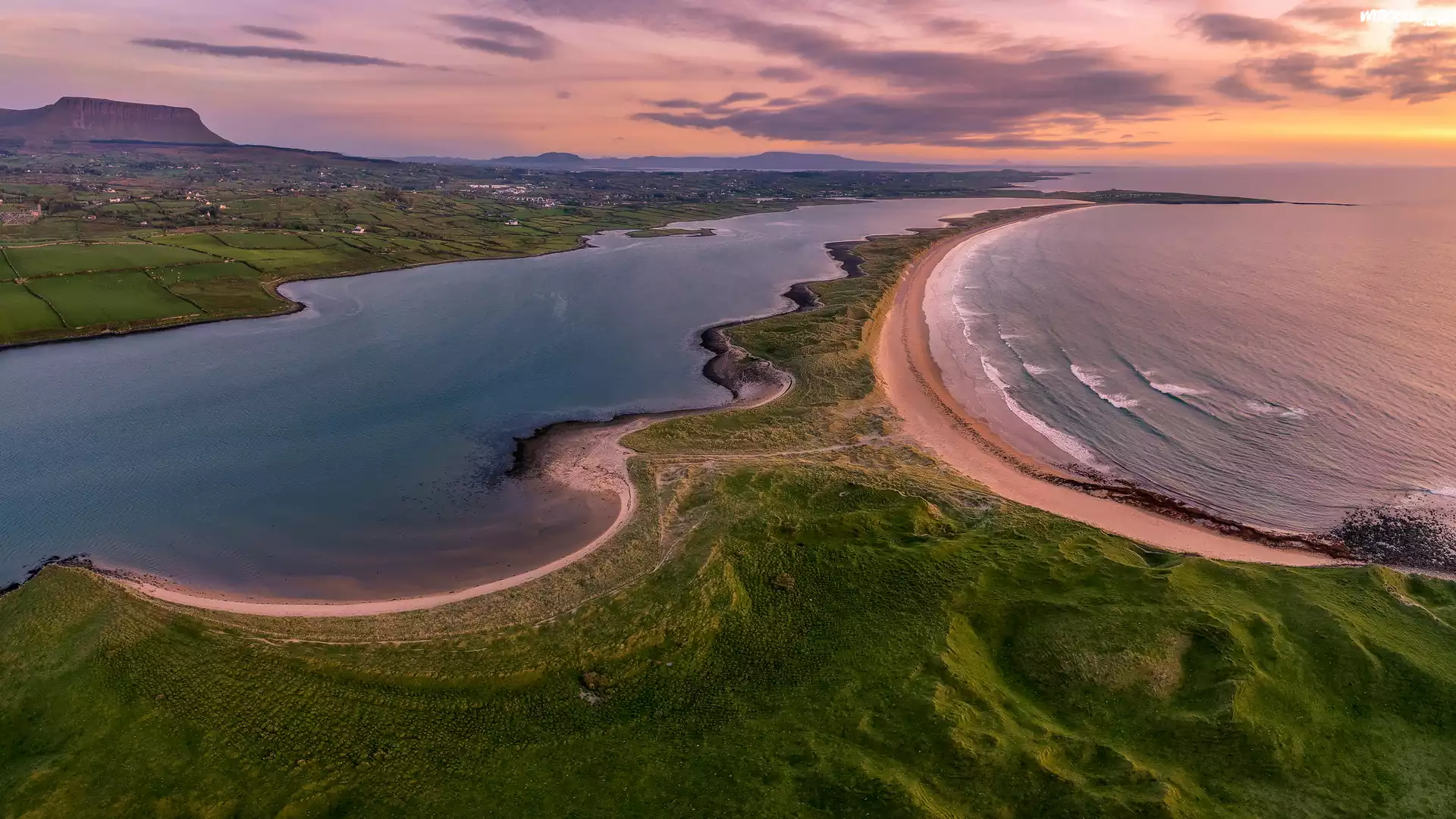 Wybrzeże, Plaża, Streedagh Beach, Góra, Ben Bulben, Morze, Hrabstwo Sligo, Irlandia