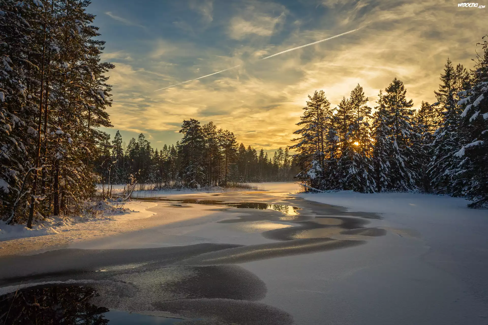 Zima, Rzeka, Las, Drzewa, Åšnieg, Rezerwat, Przyrody, Glaskogen, Arvika, Szwecja