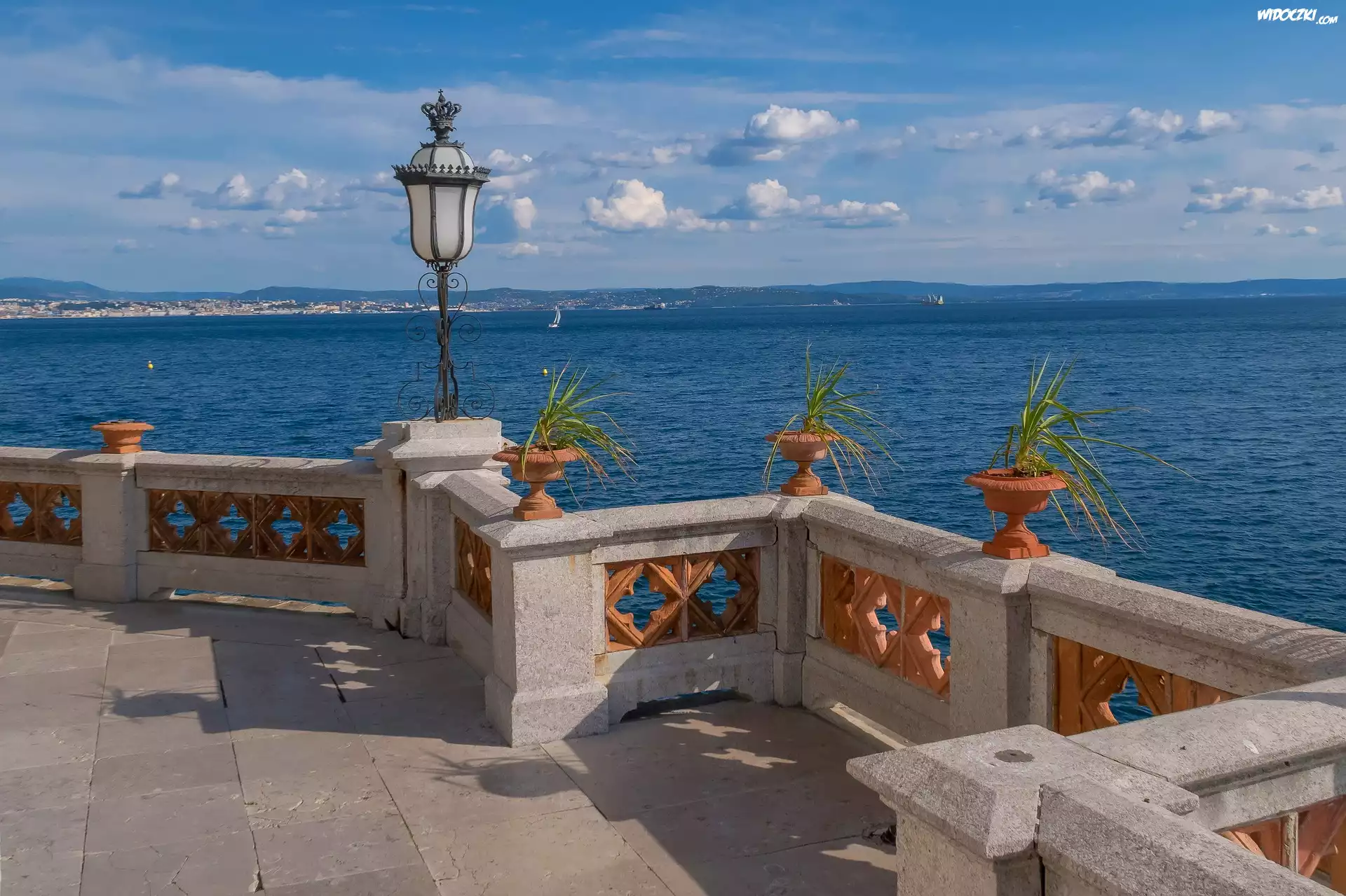 Morze, Taras, Donice, Latarnia, Zamek Miramare, Triest, Włochy