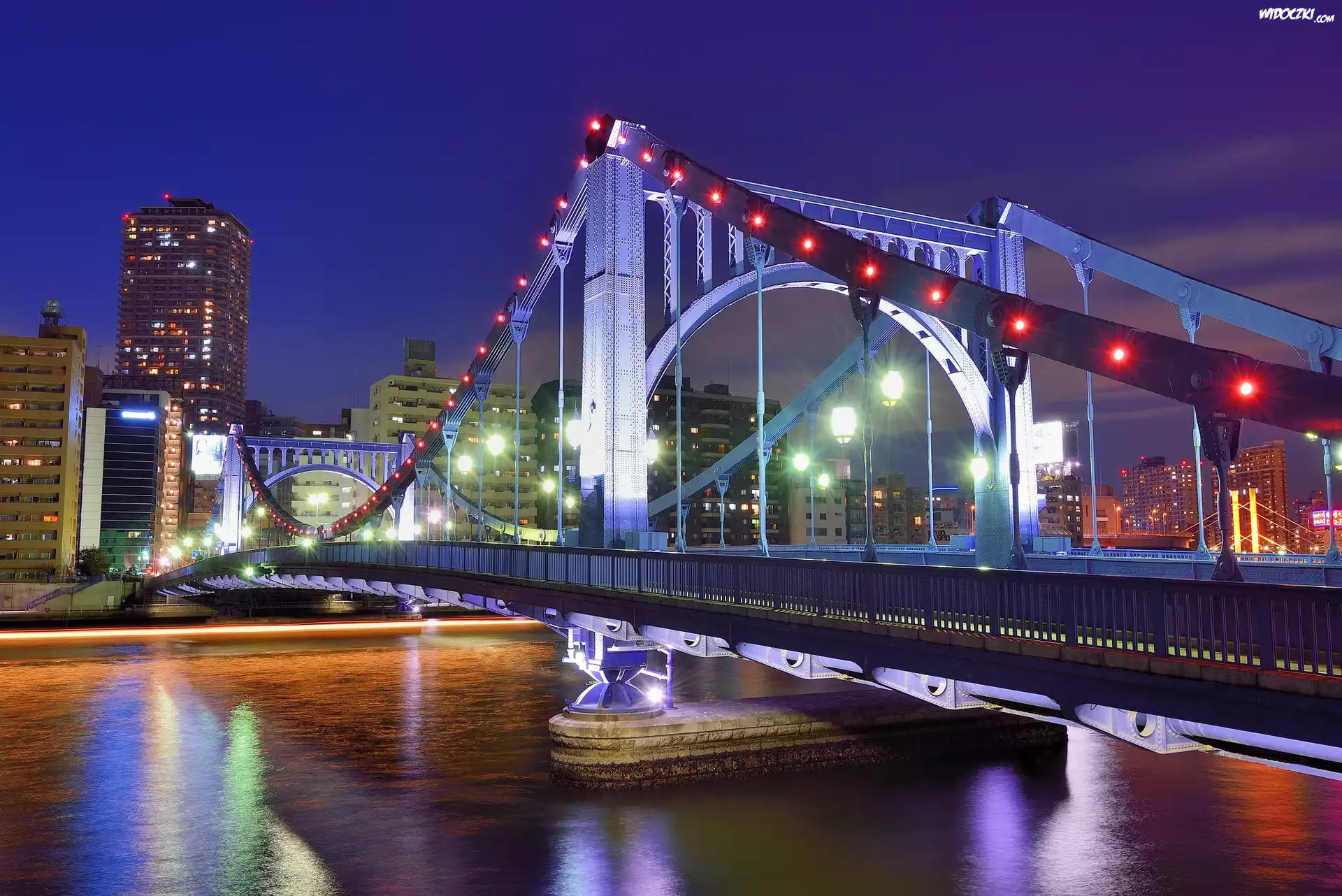 Tokio, Japonia, Most, Rzeka, Wieżowce