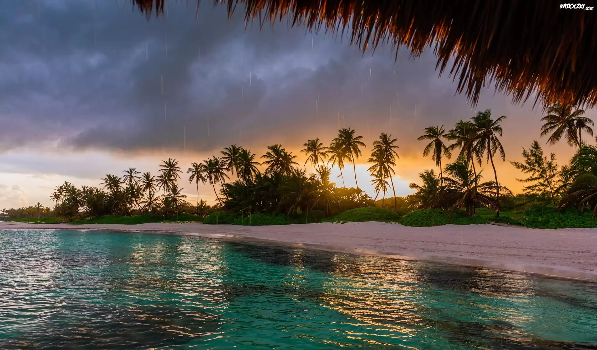 Morze, Plaża, Przylądek Punta Cana, Dominikana, Palmy, Deszcz, Tropiki