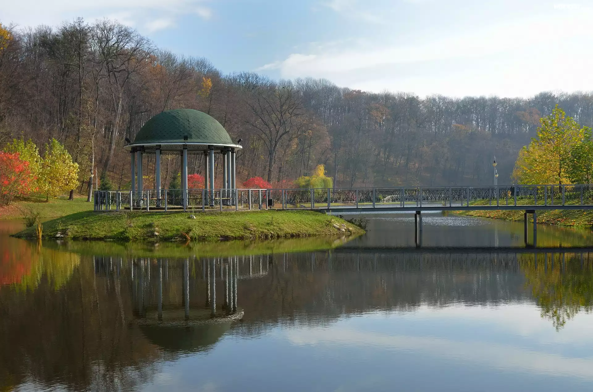 Park Feofaniya, Jezioro Panteleimon Lower, Altana, Wyspa, Most, Kijów, Ukraina