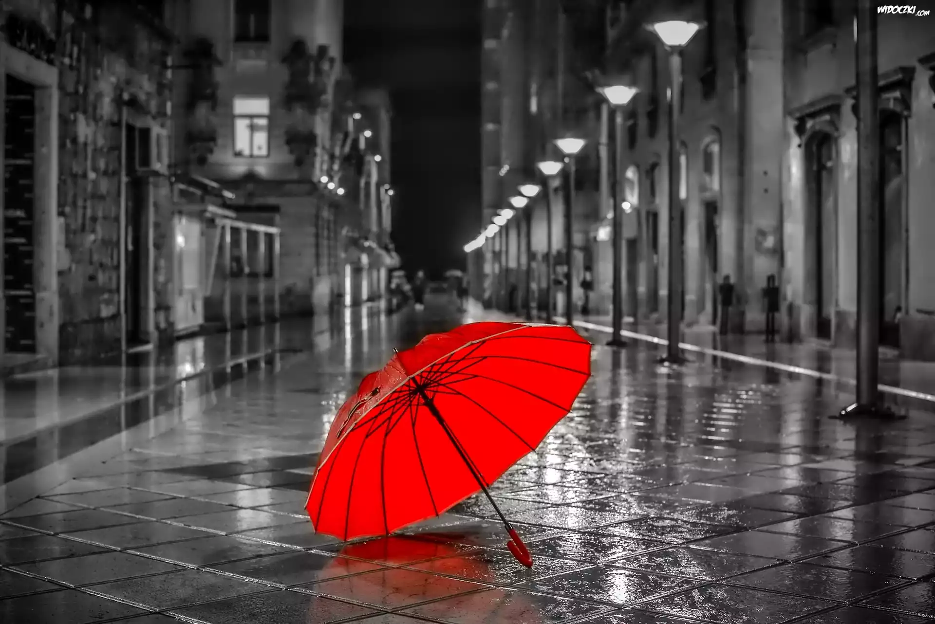 Ulica, Kamienice, Parasol, Deszcz