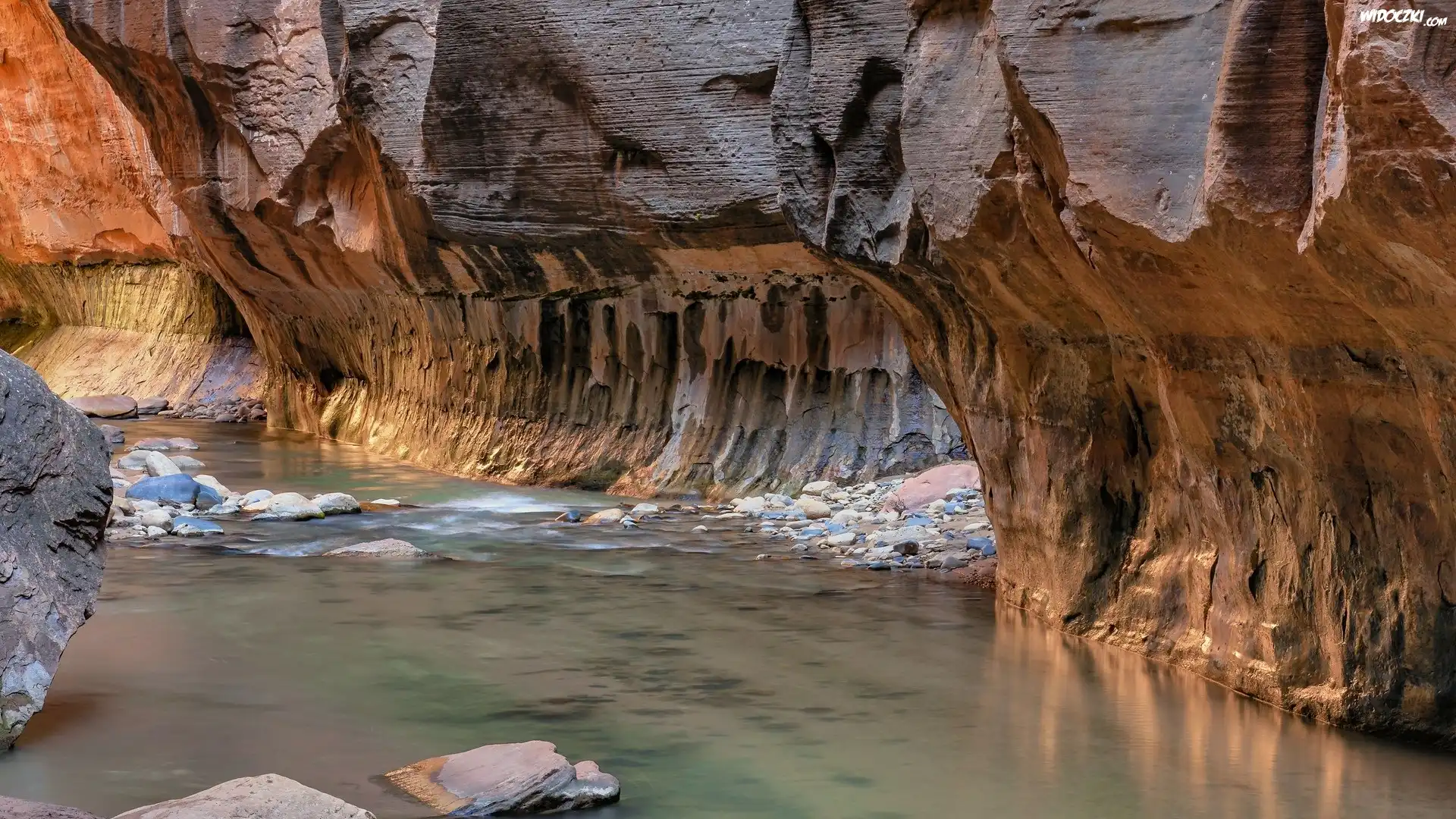 Rzeka, Virgin River, Kanion, Zion Narrows, Park Narodowy Zion, Utah, Stany Zjednoczone