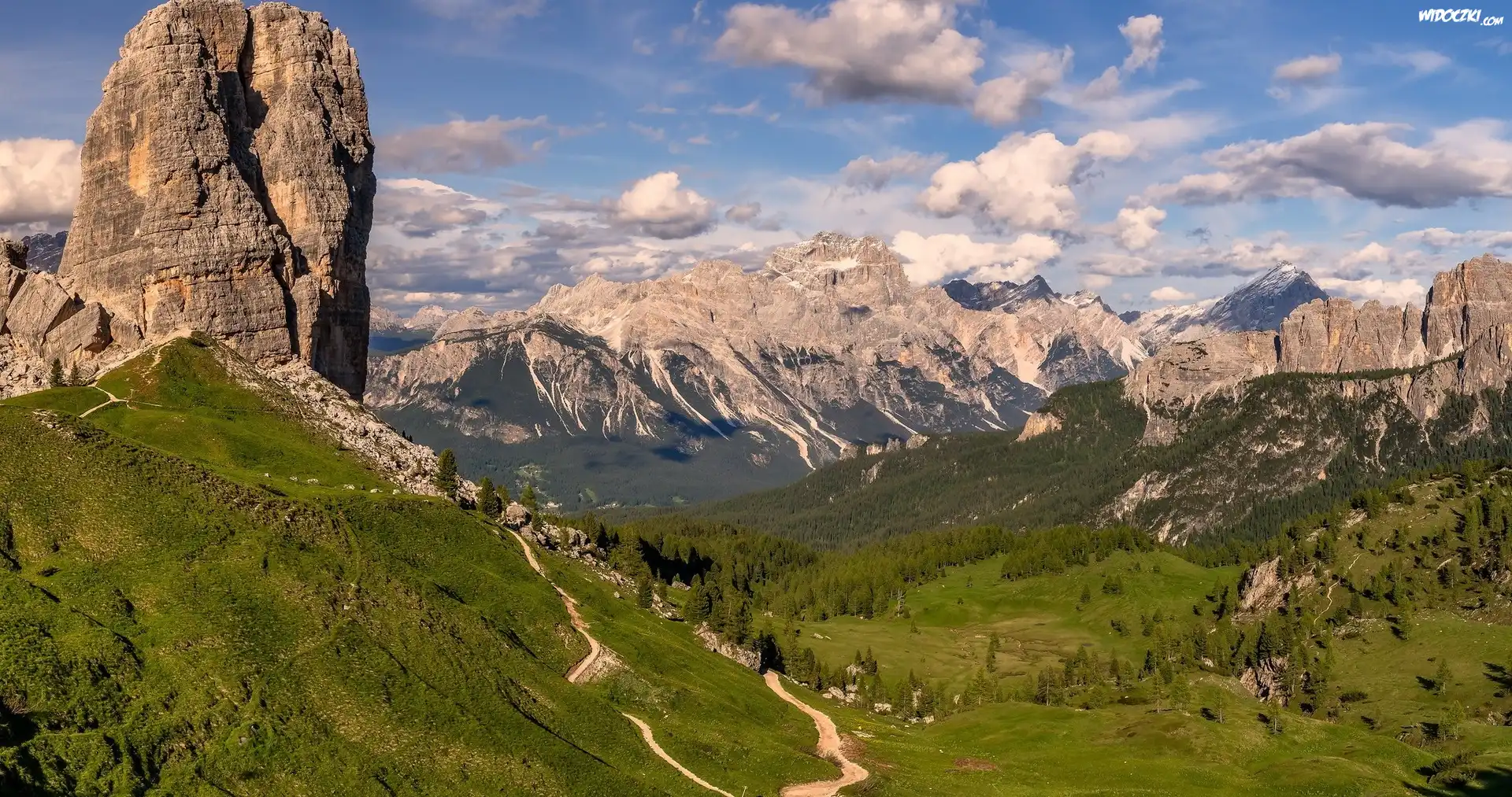 Góry, Dolomity, Skały, Cinque Torri, Szczyt, Torre Grande, Szlak, Włochy